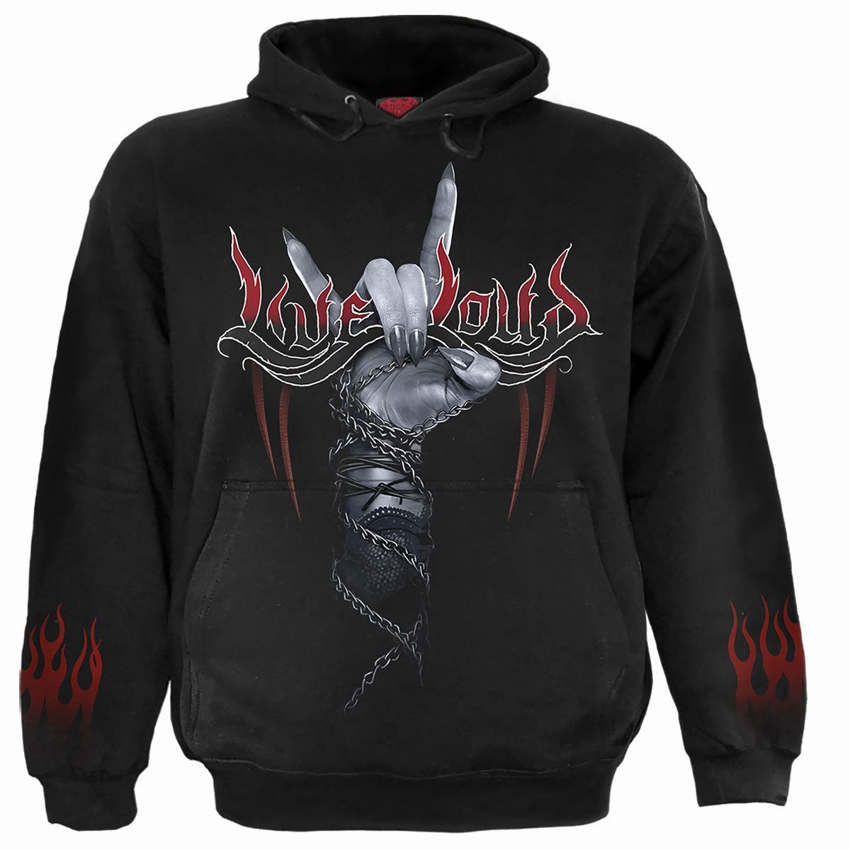 Spiral Unisex Pullover Hoodie Rock Loud (Back & Sleeve Print) Black (XL)