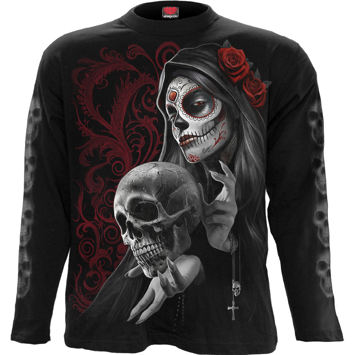 Spiral Unisex Long Sleeve T-Shirt Love Is Dead (Back & Sleeve Print) Black (L)