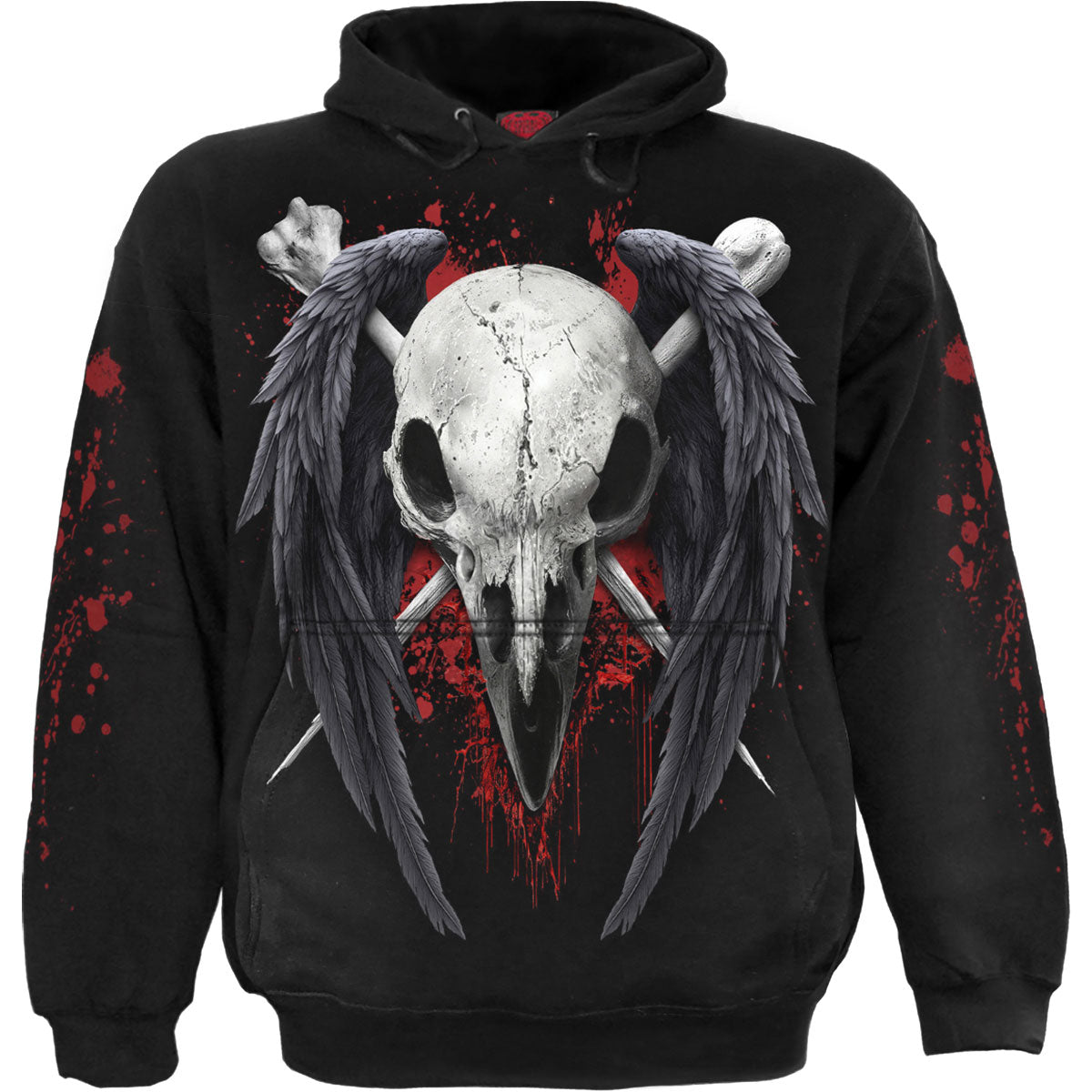 Spiral Unisex Pullover Hoodie Death Raven (Back & Sleeve Print) Black (XXL)