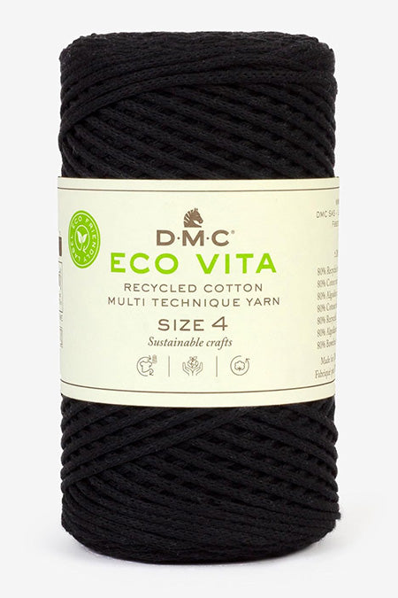 DMC Eco Vita 4 Crochet/Knitting Yarn 250g Ball - Black (072)