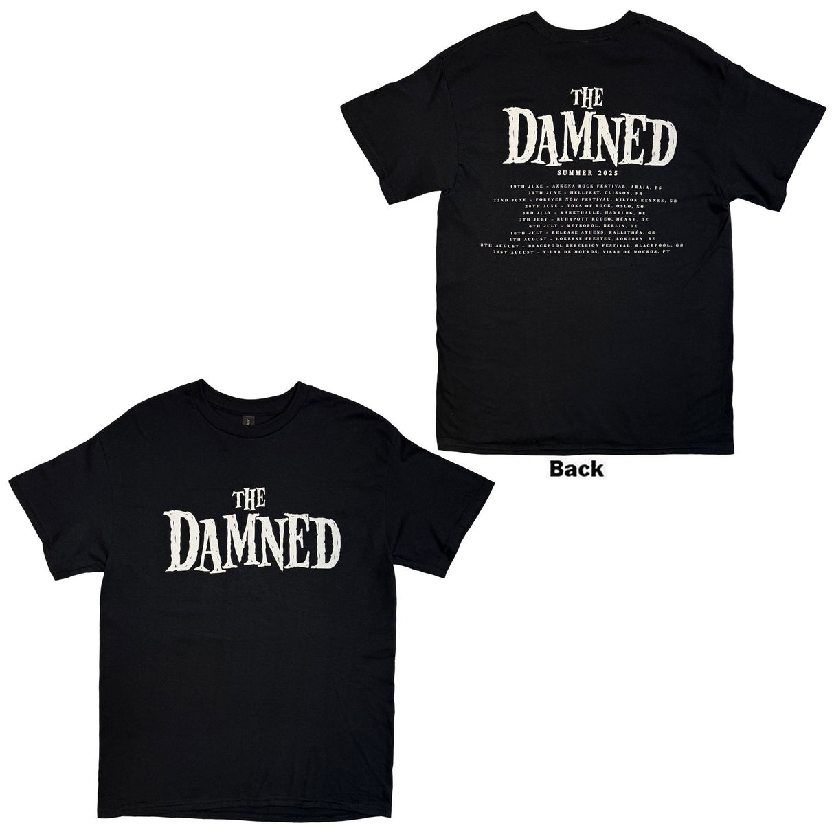 The Damned Unisex T-Shirt Logo EU Tour Summer 25 (Back Print) Black (XXL)
