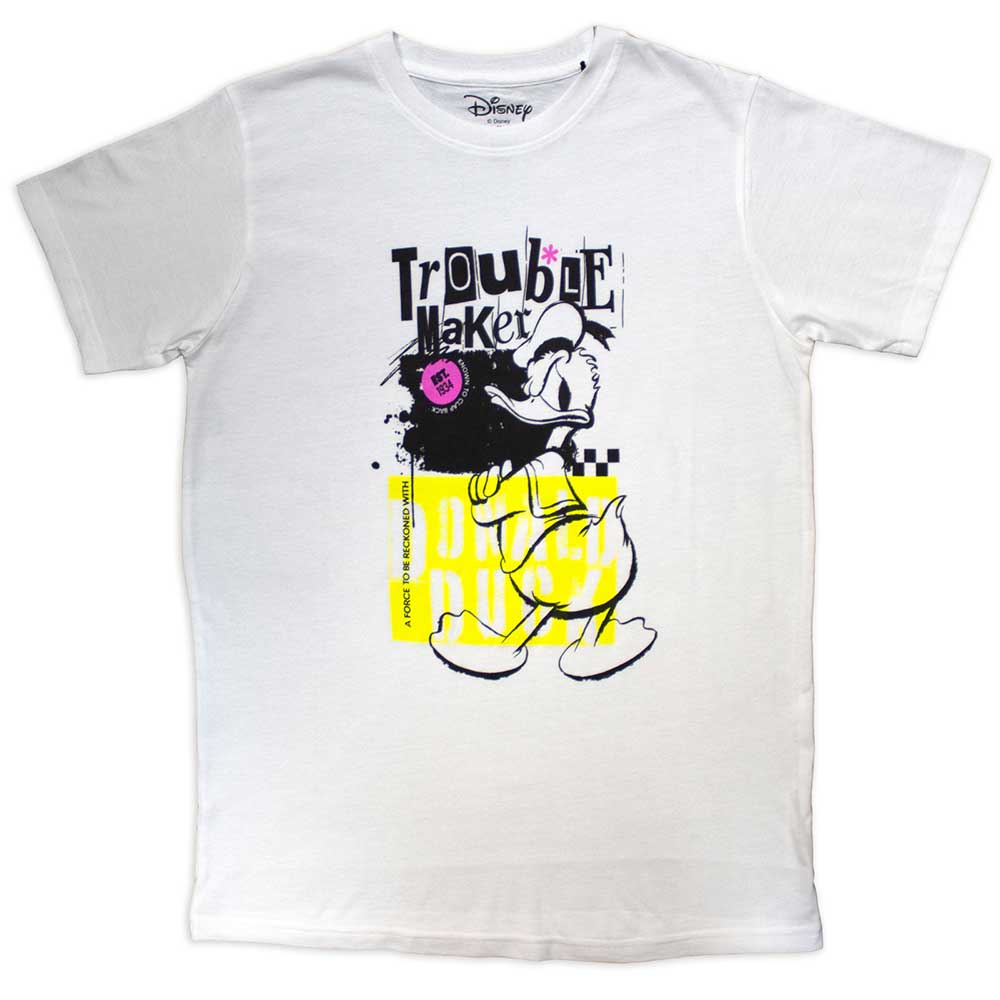 Disney Unisex T-Shirt Donald Duck Trouble Maker White (XL)