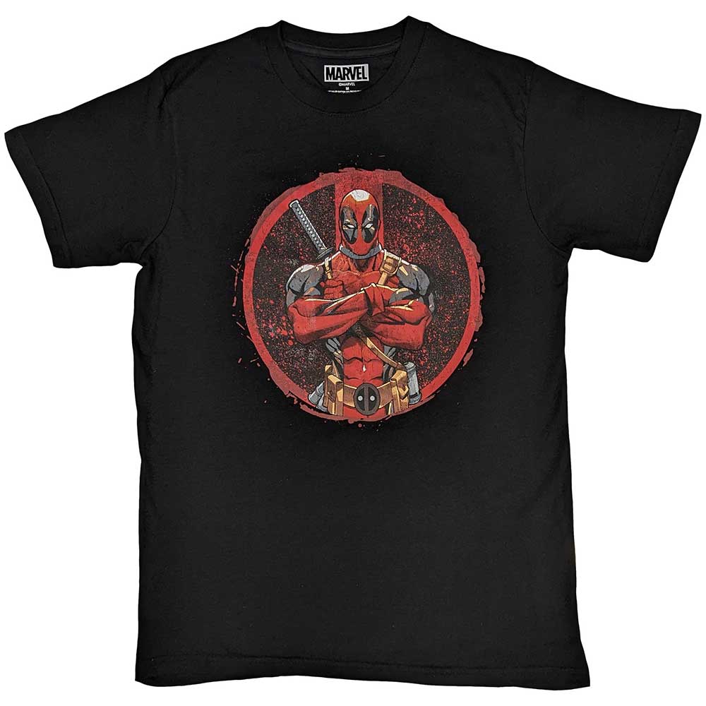 Marvel Comics Unisex T-Shirt Deadpool Arms Crossed Black (XL)