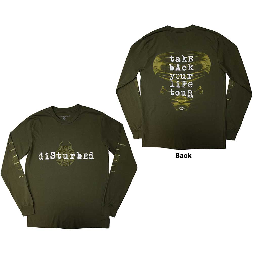 Disturbed Unisex Long Sleeve T-Shirt European Tour '23 Take Back Green (L)
