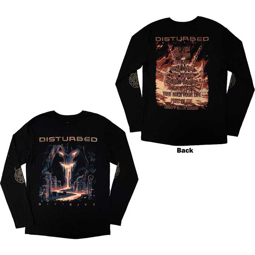 Disturbed Unisex Long Sleeve T-Shirt European Tour '23 Divisive Black (XXL)