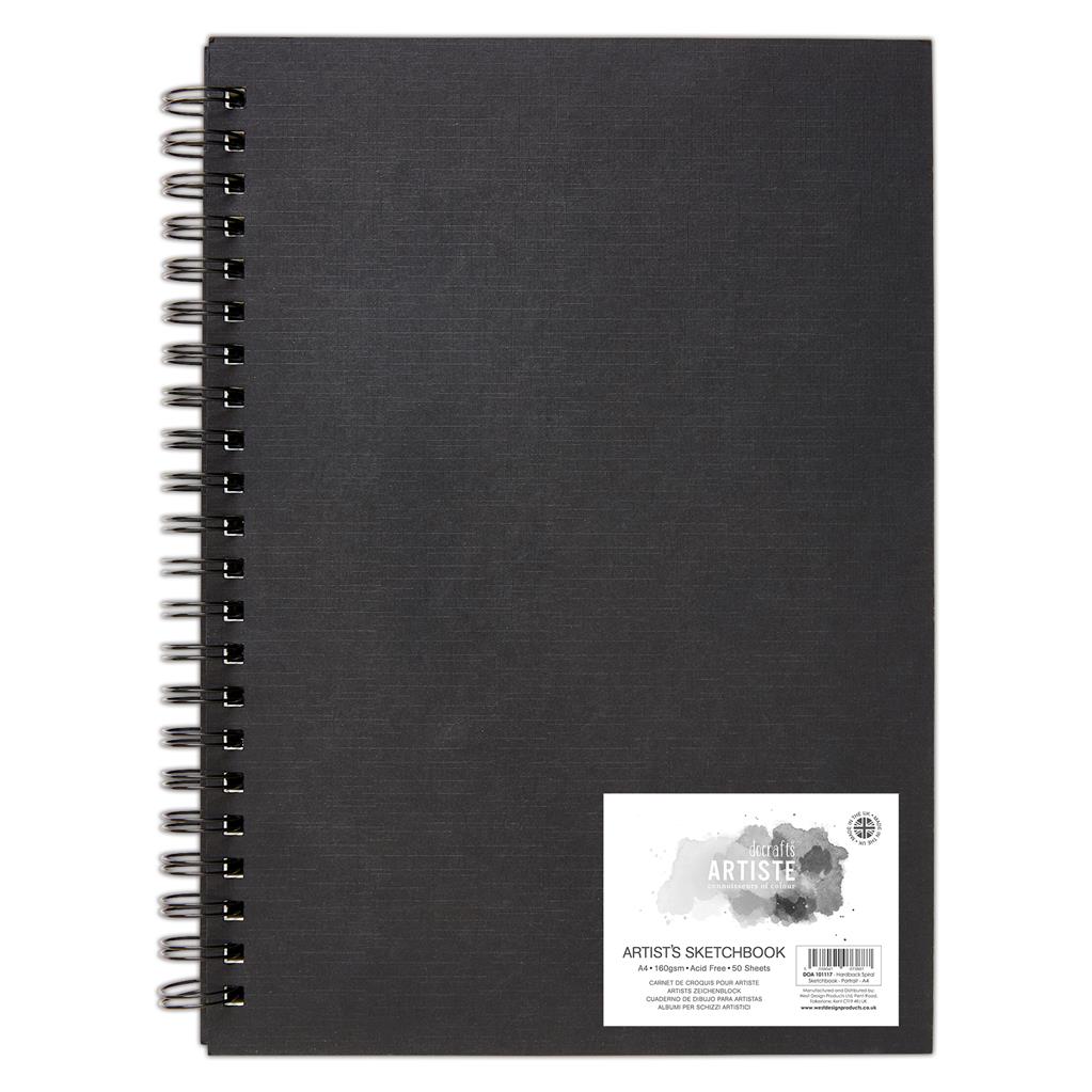 Artiste A4 Hardback Spiral Sketch Book Portrait 160gsm 50shts