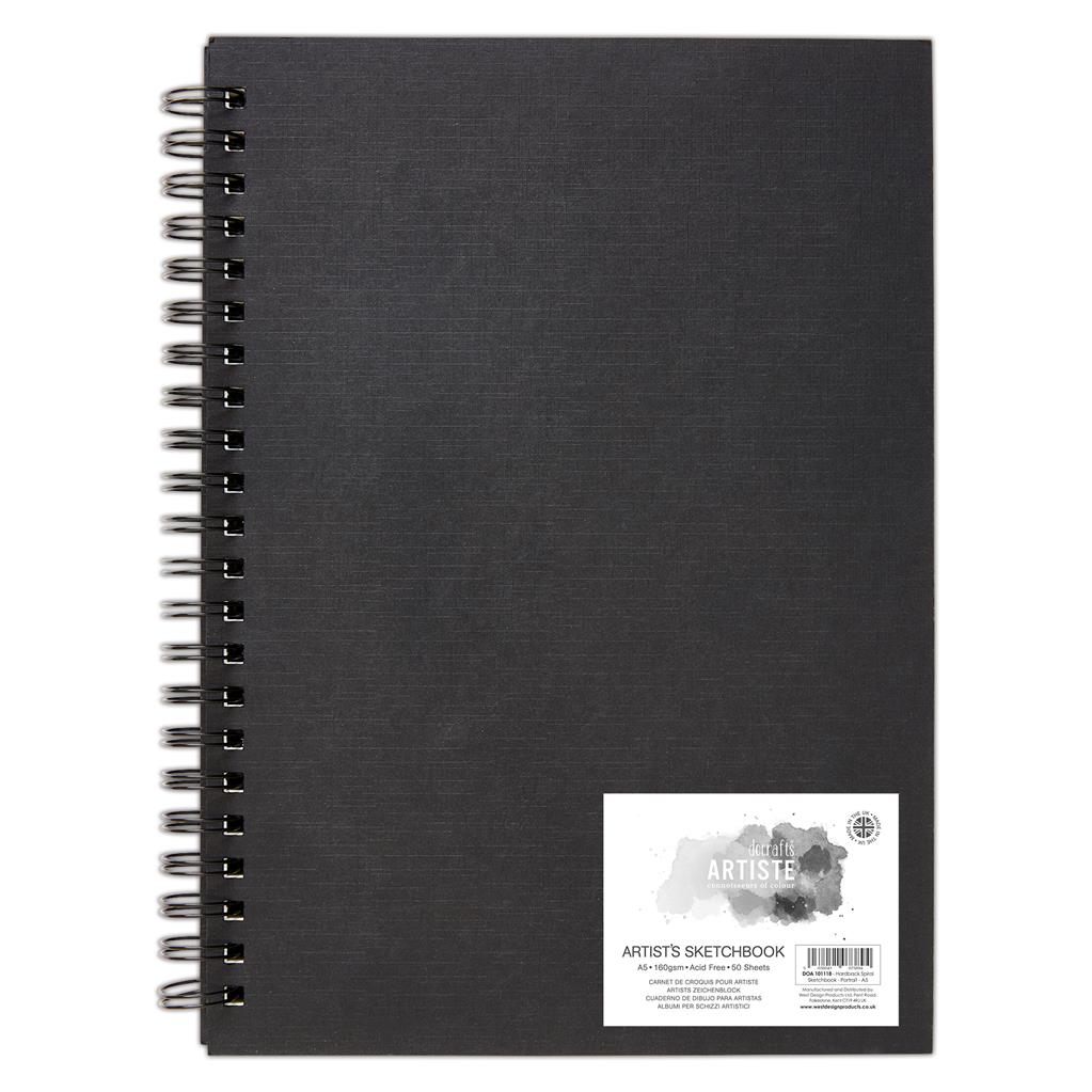 Artiste A5 Hardback Sprial Sketch Book Portrait 160gsm 50shts