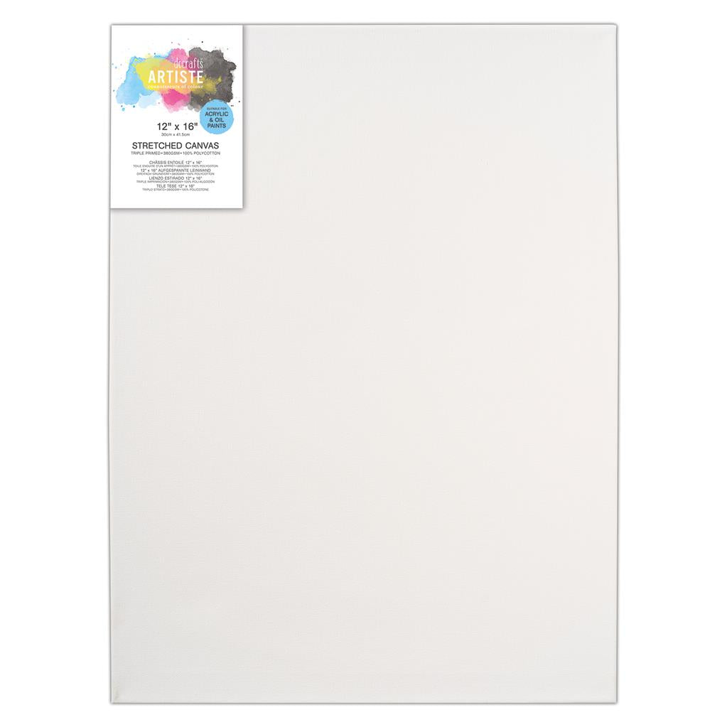 Artiste Stretched Canvas 12" x 16" 380gsm White Wooden Frame