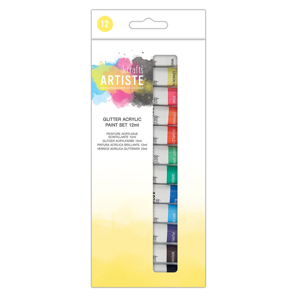 Artiste Acrylic Paint Set - Glitter Colours 12ml Tubes (12pk)