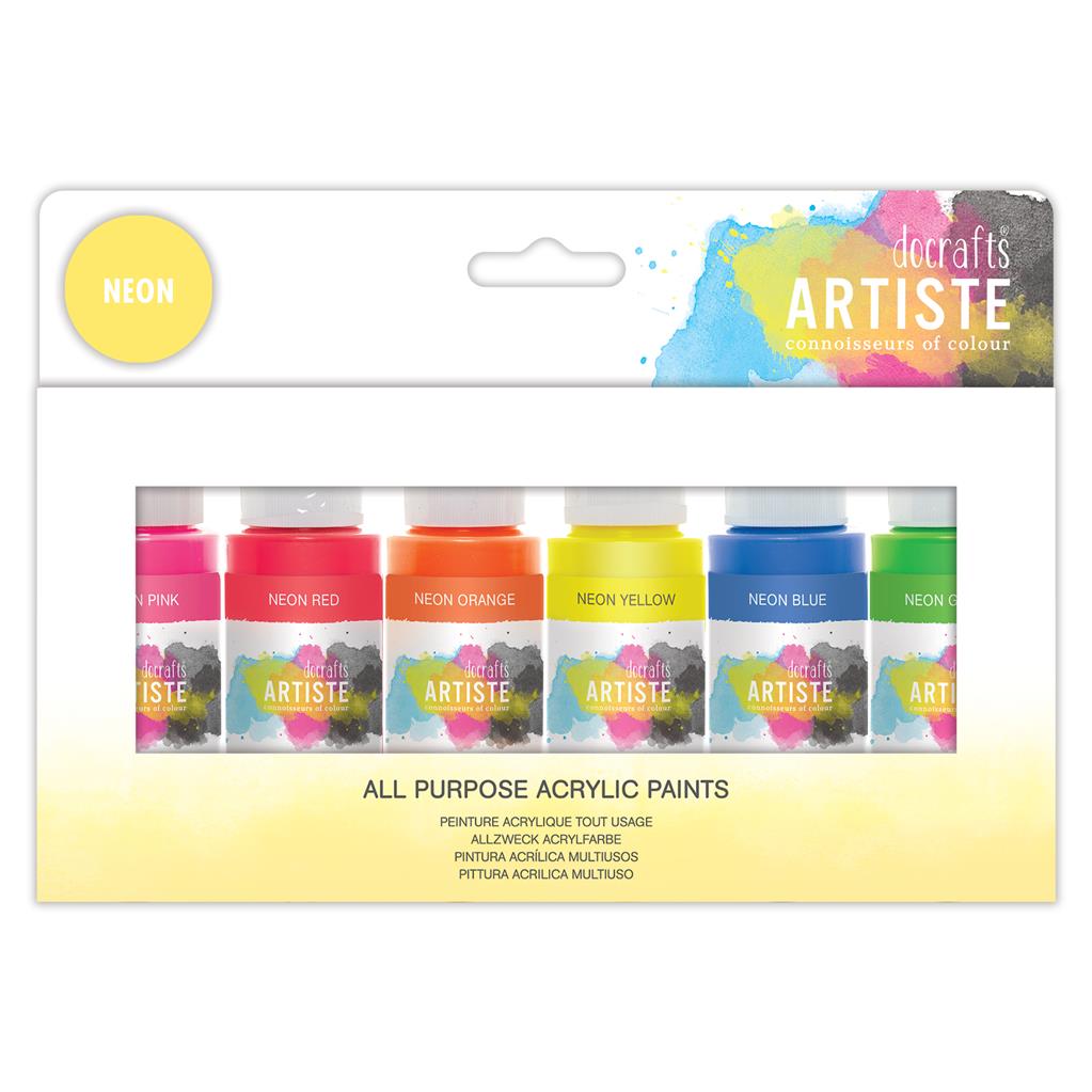 Artiste All Purpose Acrylic Paint Set - Neon Colours (6pk)