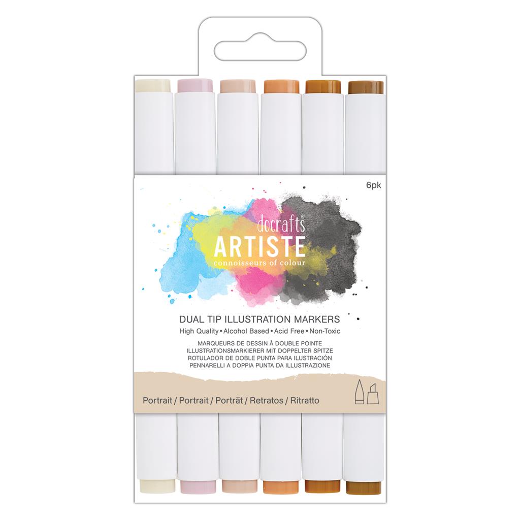 Artiste Dual Tip Illustration Marker Pen Set - Chisel/Brush - Portrait (6pk)