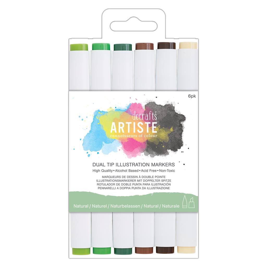 Artiste Dual Tip Illustration Marker Pen Set - Chisel/Brush - Natural (6pk)