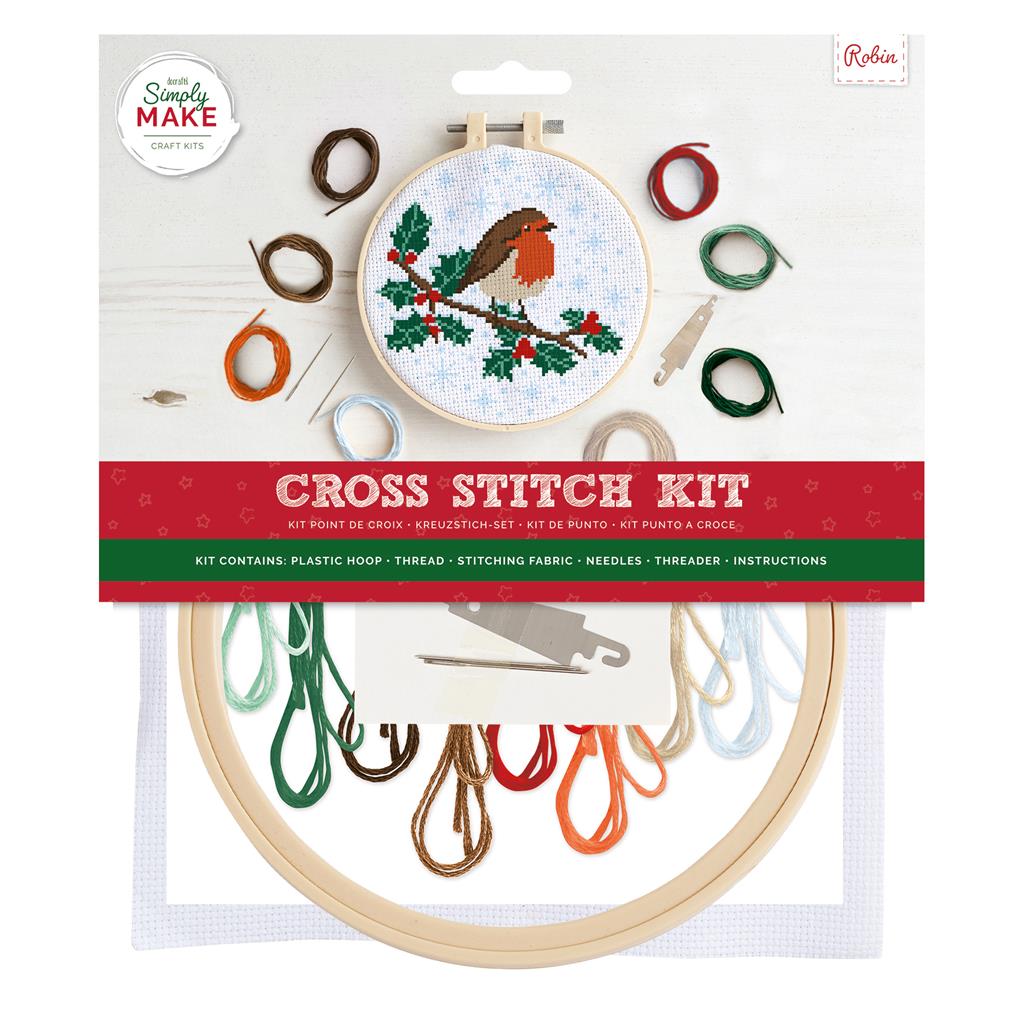 Simply Make 8" Xmas Cross Stitch Kit - Robin