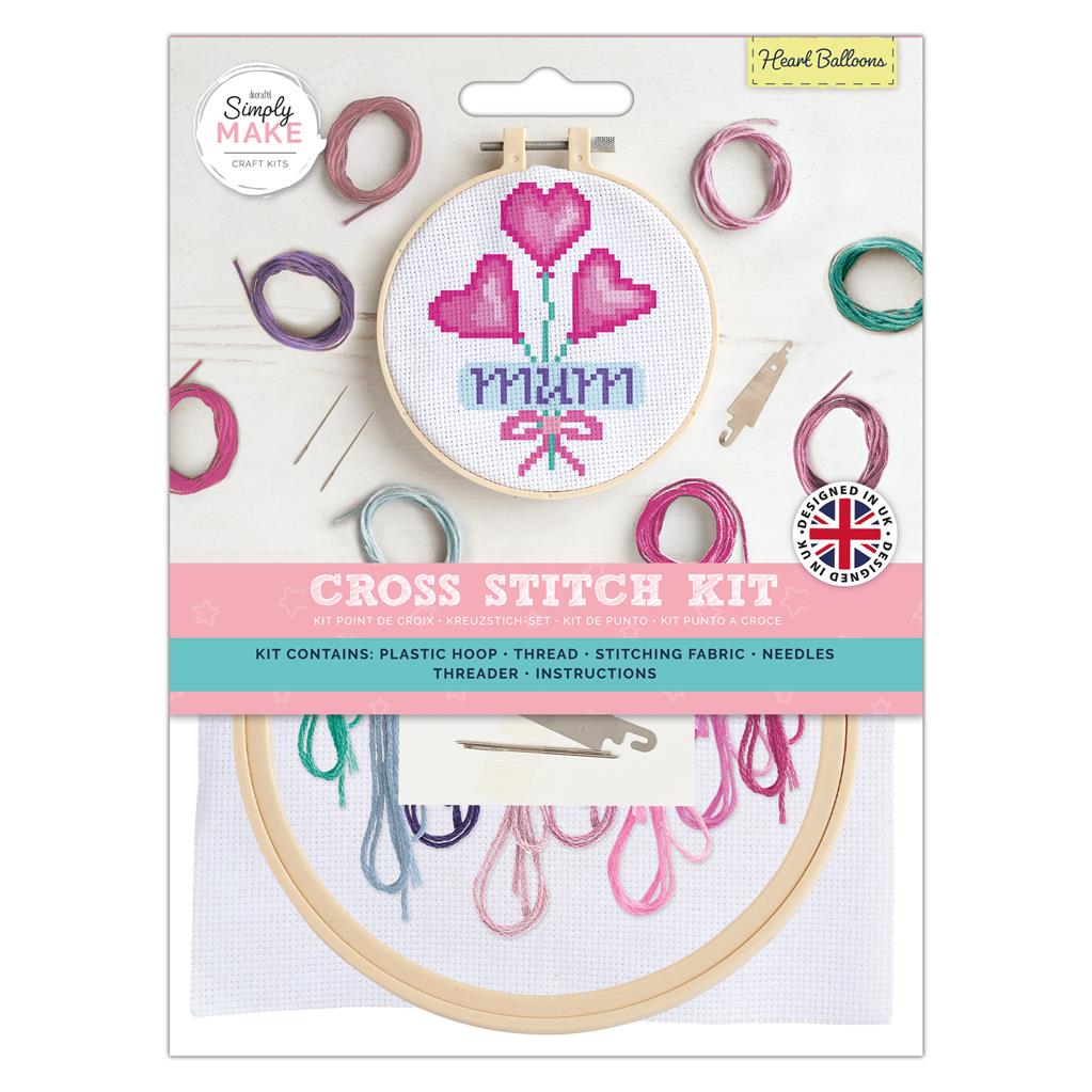 Simply Make 5" Cross Stitch Kit - Heart Balloons