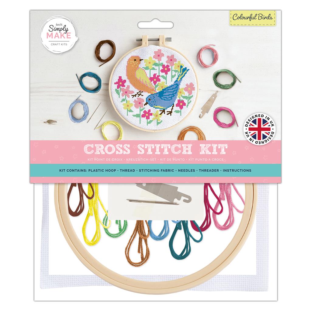 Simply Make 8" Cross Stitch Kit - Colourful Birds