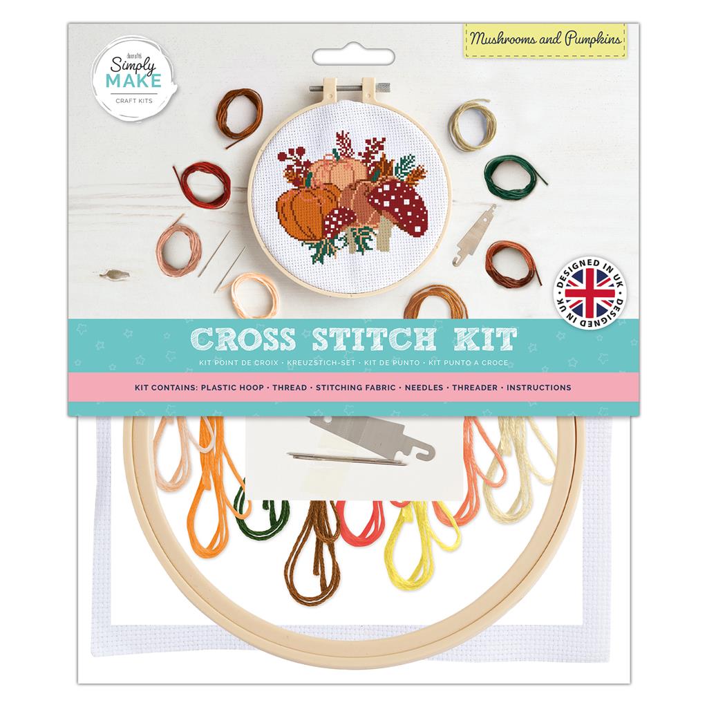 Simply Make 8" Cross Stitch Kit - Mushrooms and Pumpkins