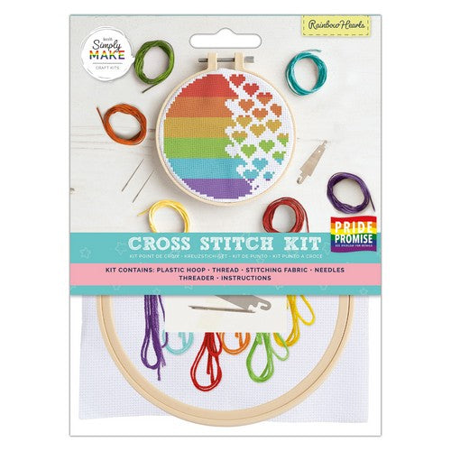Simply Make 5" Pride Cross Stitch Kit - Rainbow Hearts