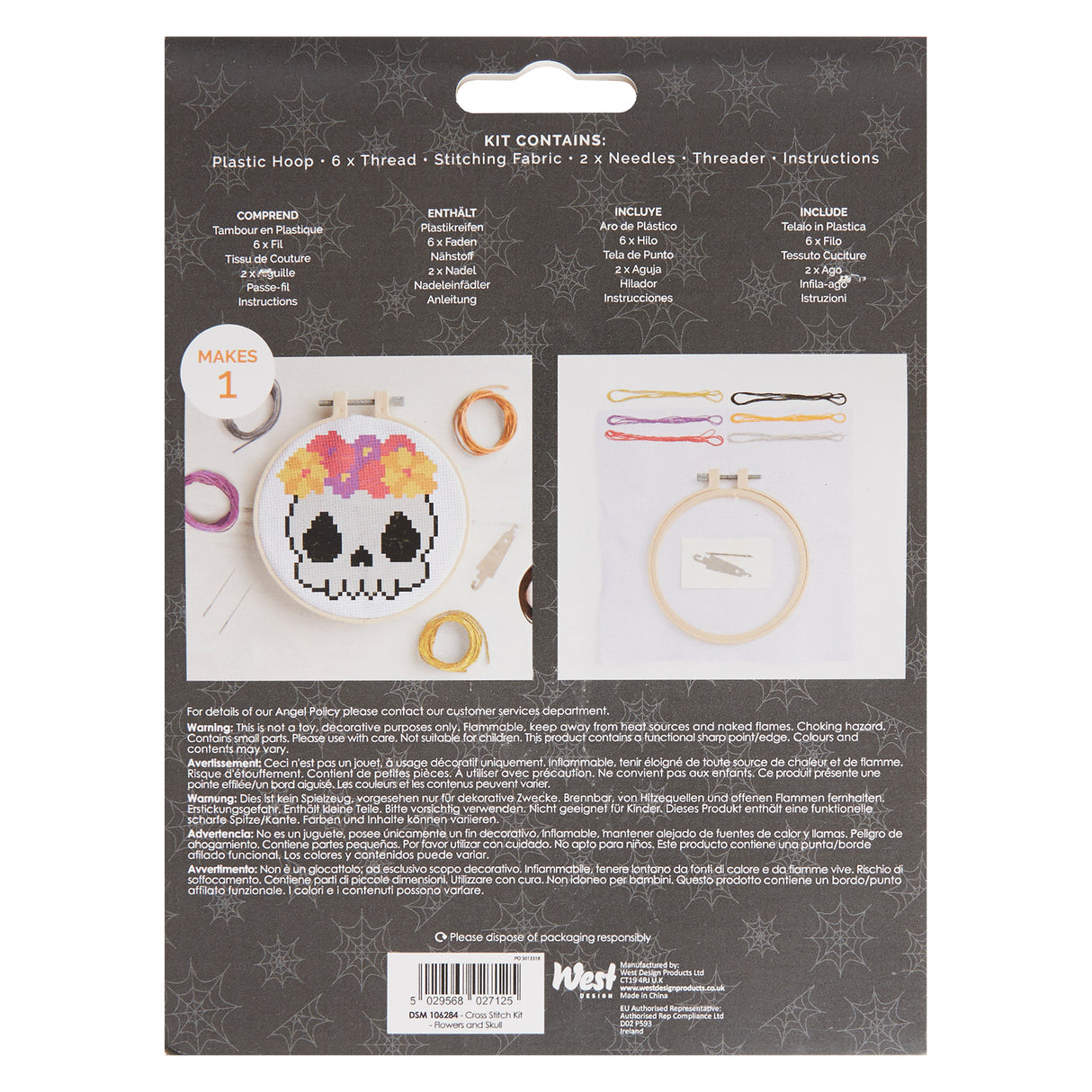 Simply Make 5" Halloween Cross Stitch Kit - Flowers and Skull