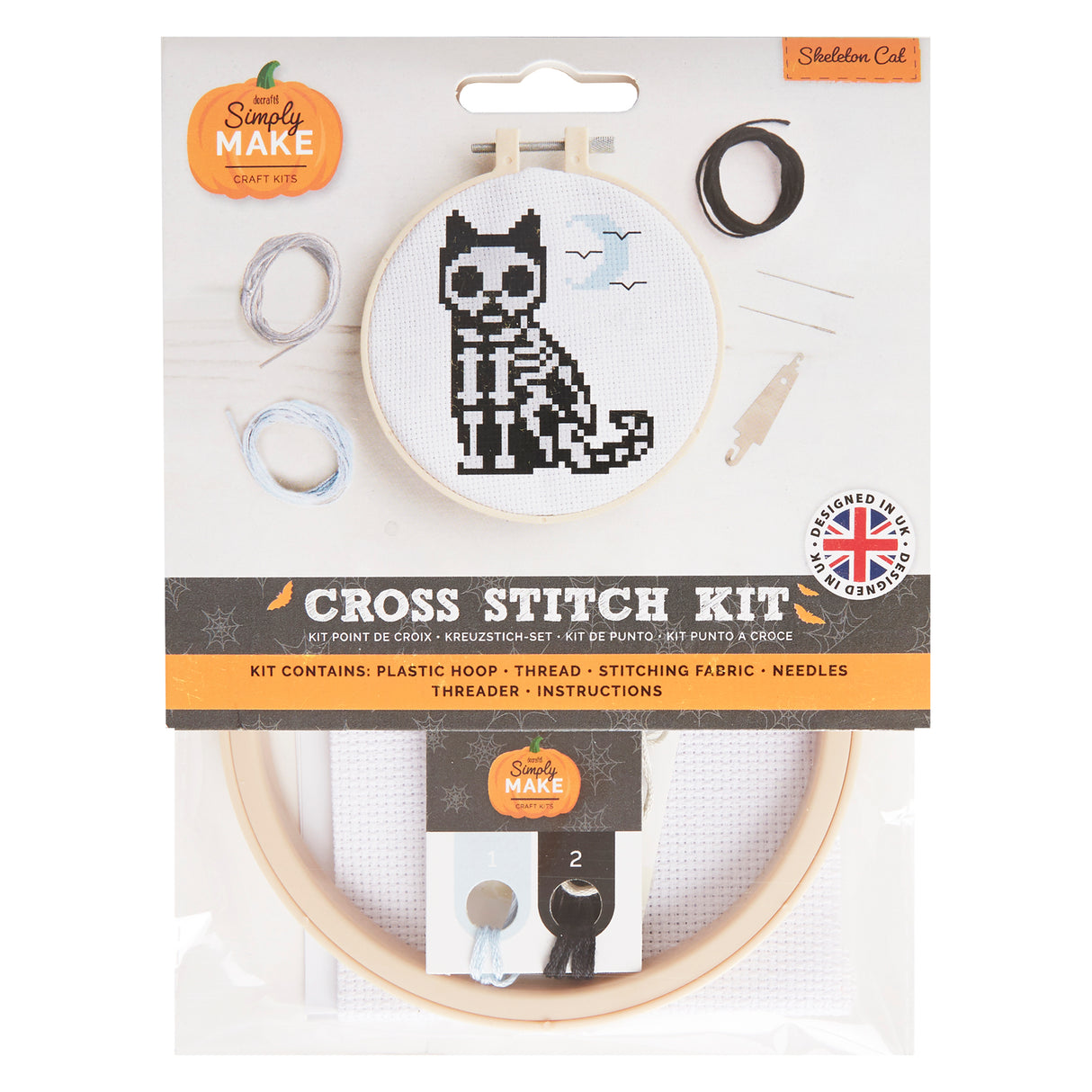 Simply Make 5" Halloween Cross Stitch Kit - Skeleton Cat