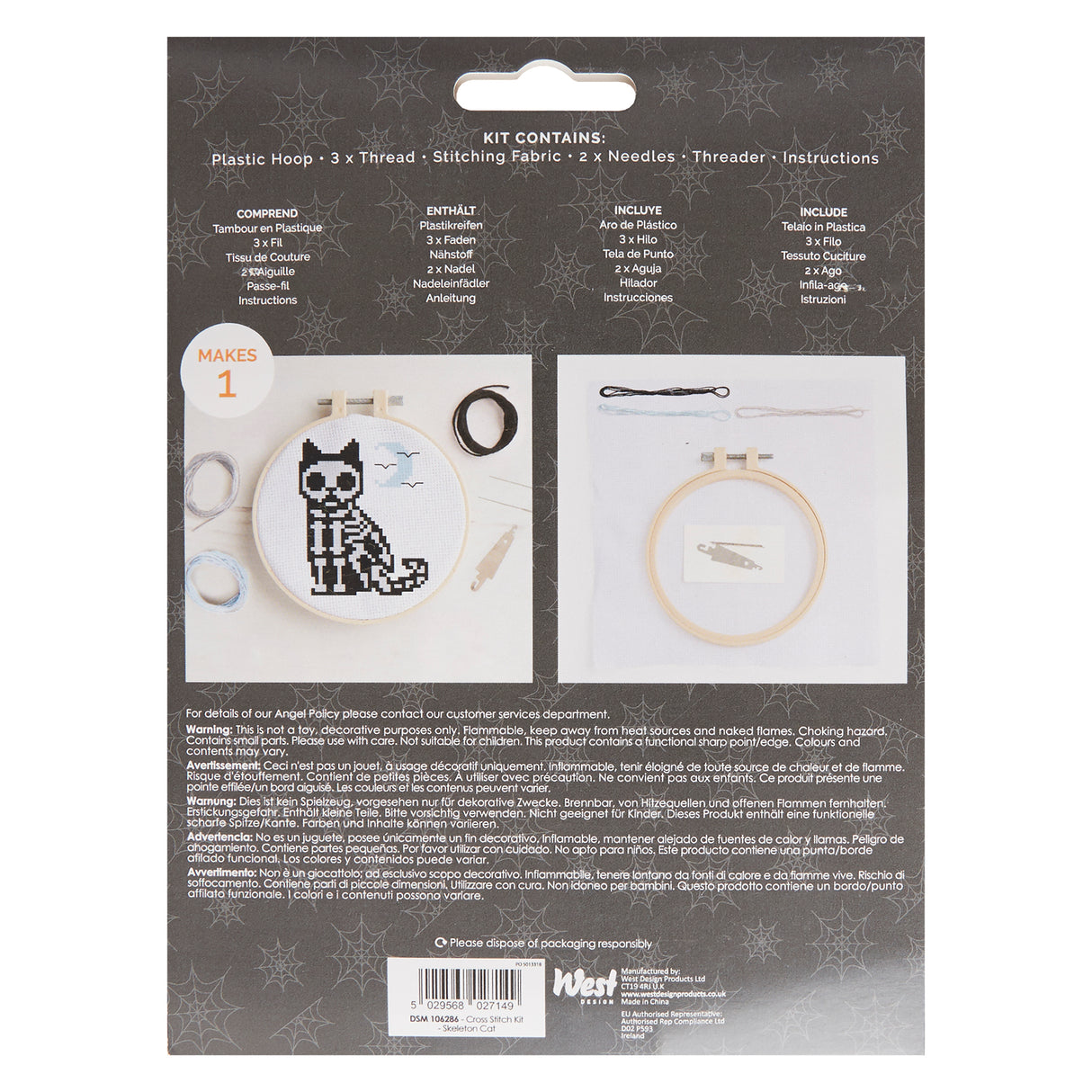 Simply Make 5" Halloween Cross Stitch Kit - Skeleton Cat