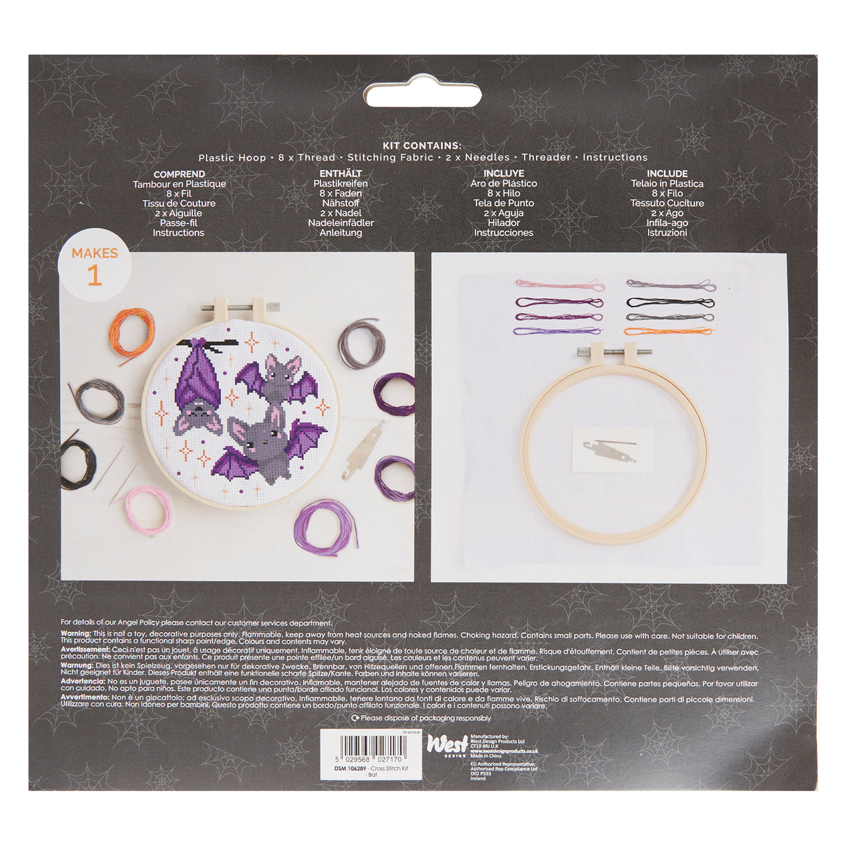 Simply Make 8" Halloween Cross Stitch Kit - Bat