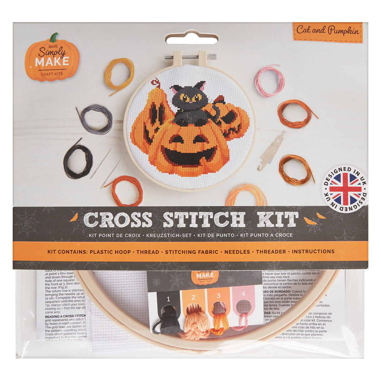 Simply Make 8" Halloween Cross Stitch Kit - Cat and Pumpkin