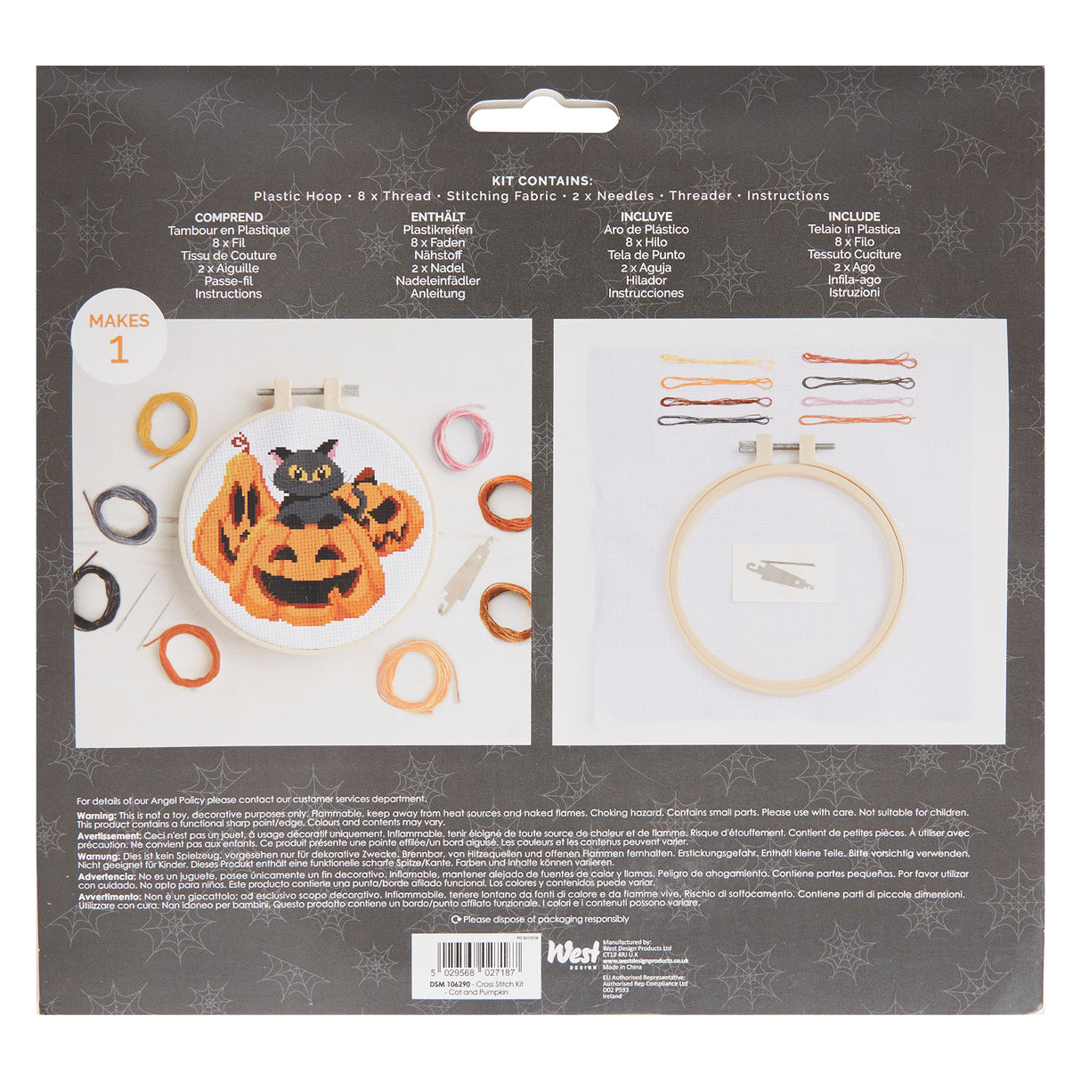 Simply Make 8" Halloween Cross Stitch Kit - Cat and Pumpkin