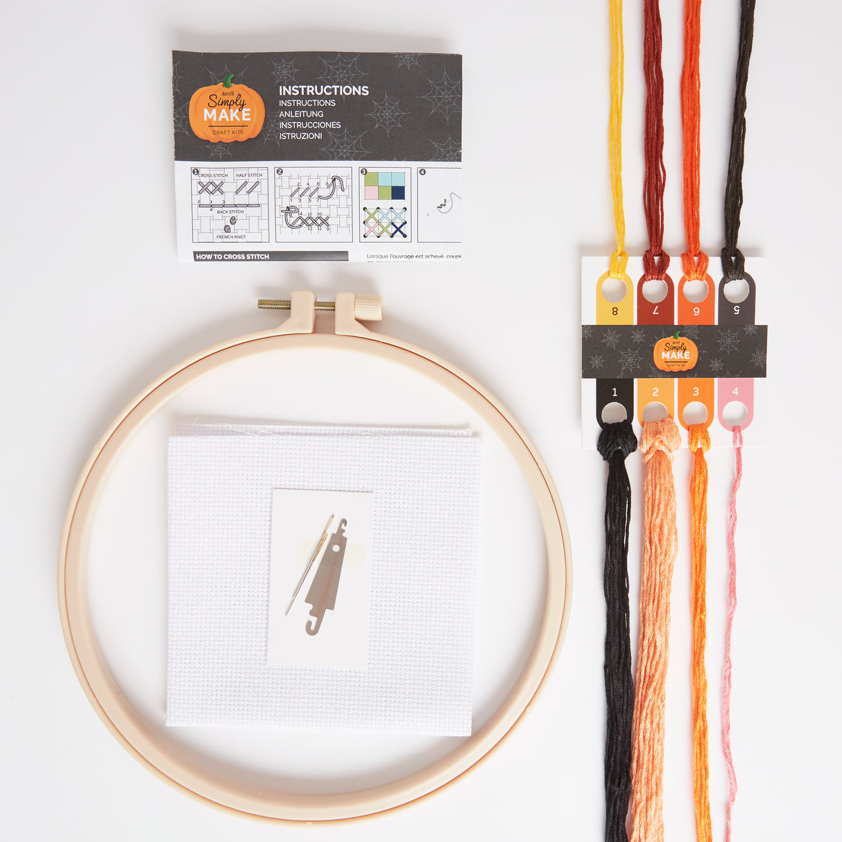 Simply Make 8" Halloween Cross Stitch Kit - Cat and Pumpkin