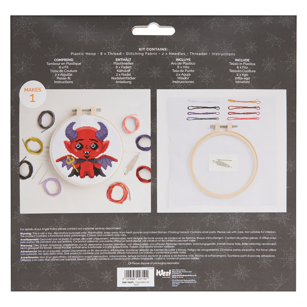 Simply Make 8" Halloween Cross Stitch Kit - Devil