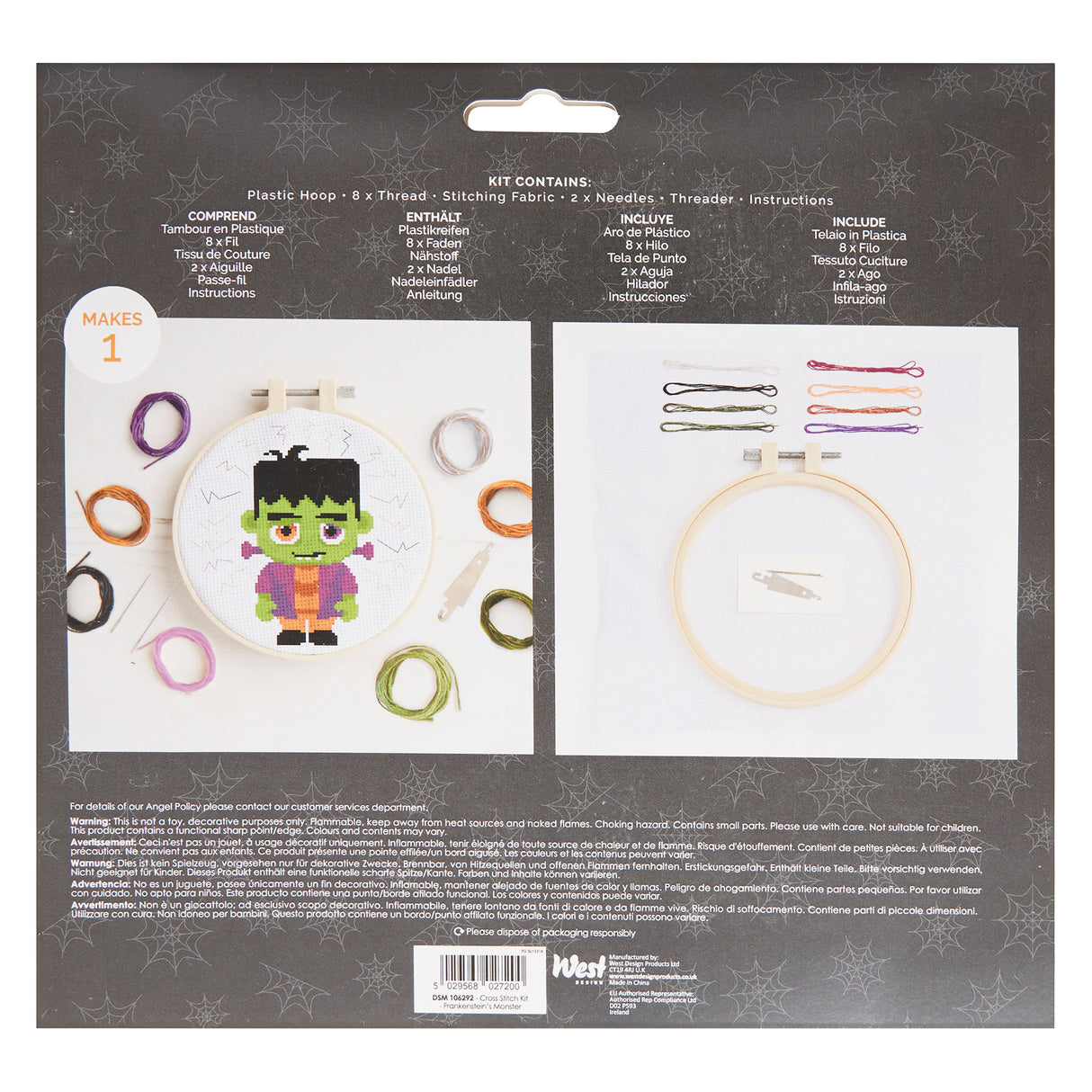 Simply Make 8" Halloween Cross Stitch Kit - Frankenstein's Monster