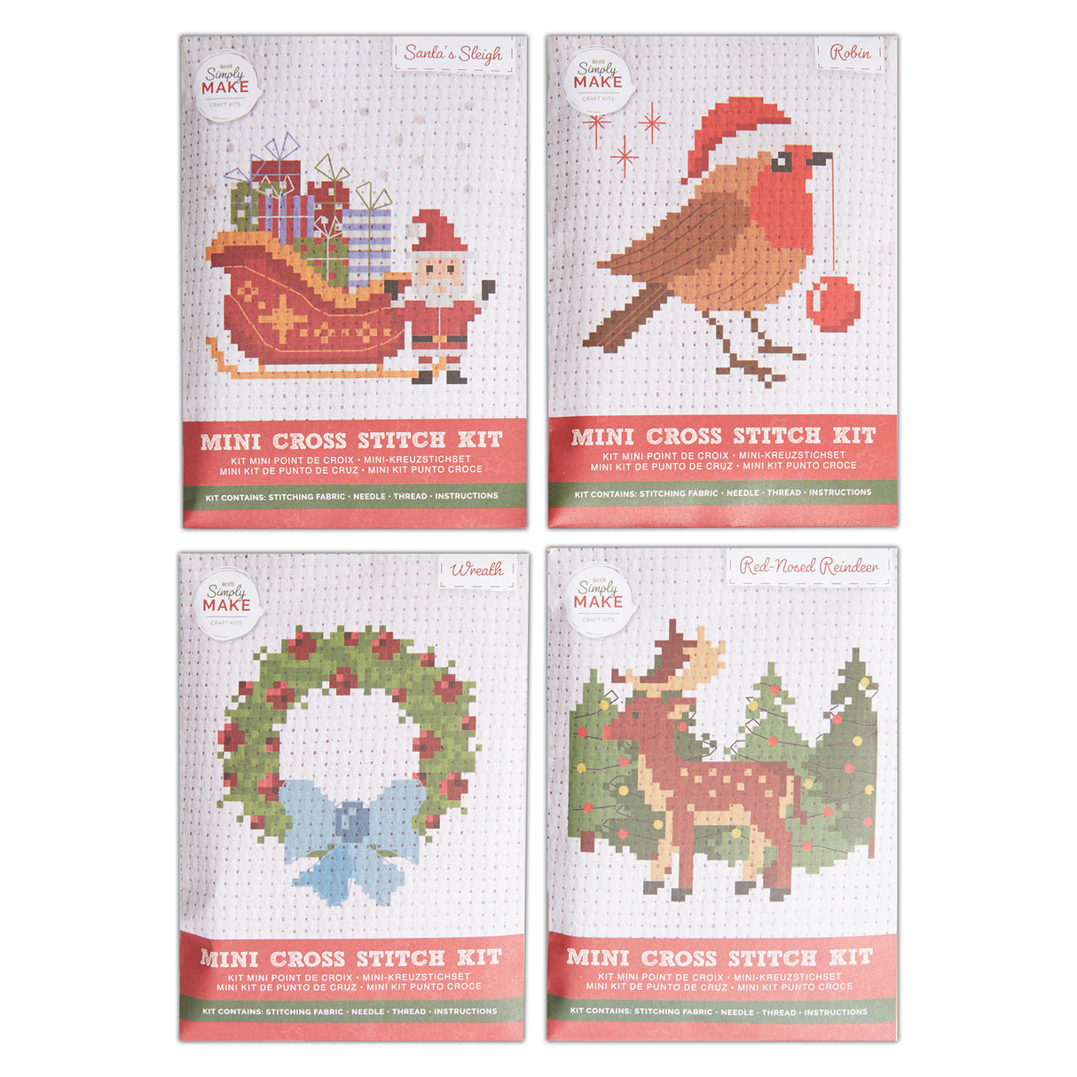 Simply Make Mini Xmas Cross Stitch Kit - Christmas Icons (4pk)