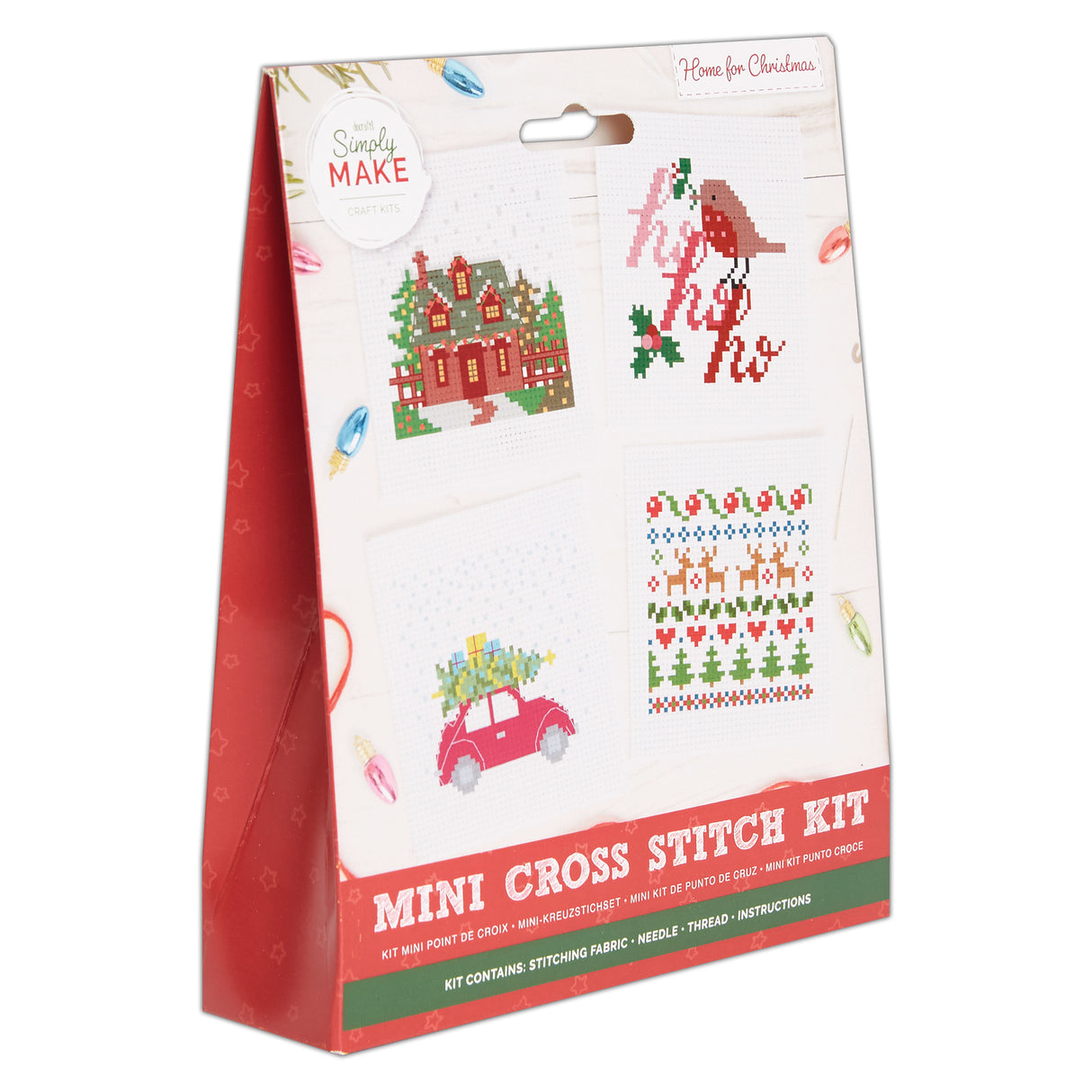 Simply Make Mini Xmas Cross Stitch Kit - Home for Christmas (4pk)