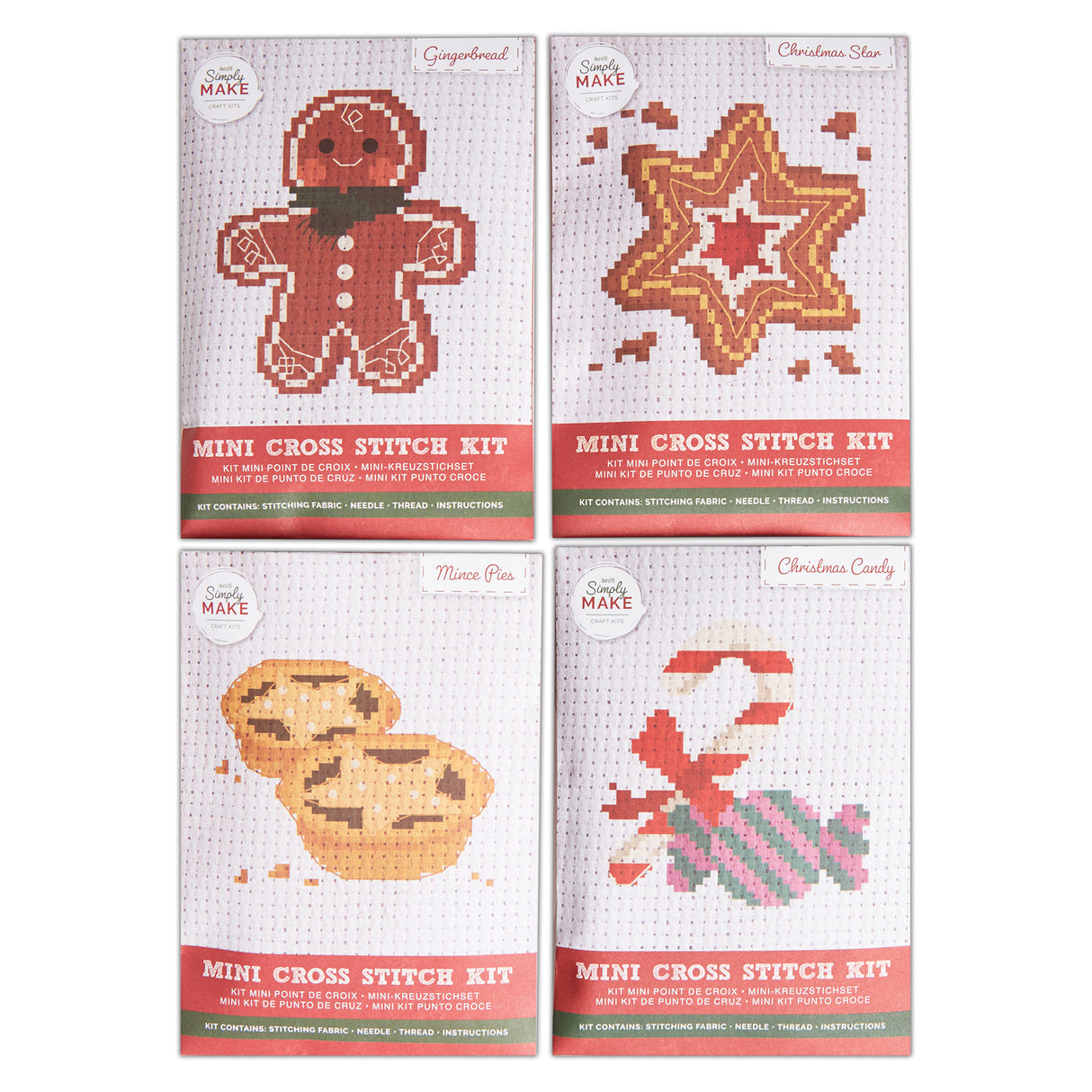 Simply Make Mini Xmas Cross Stitch Kit - Christmas Treats (4pk)