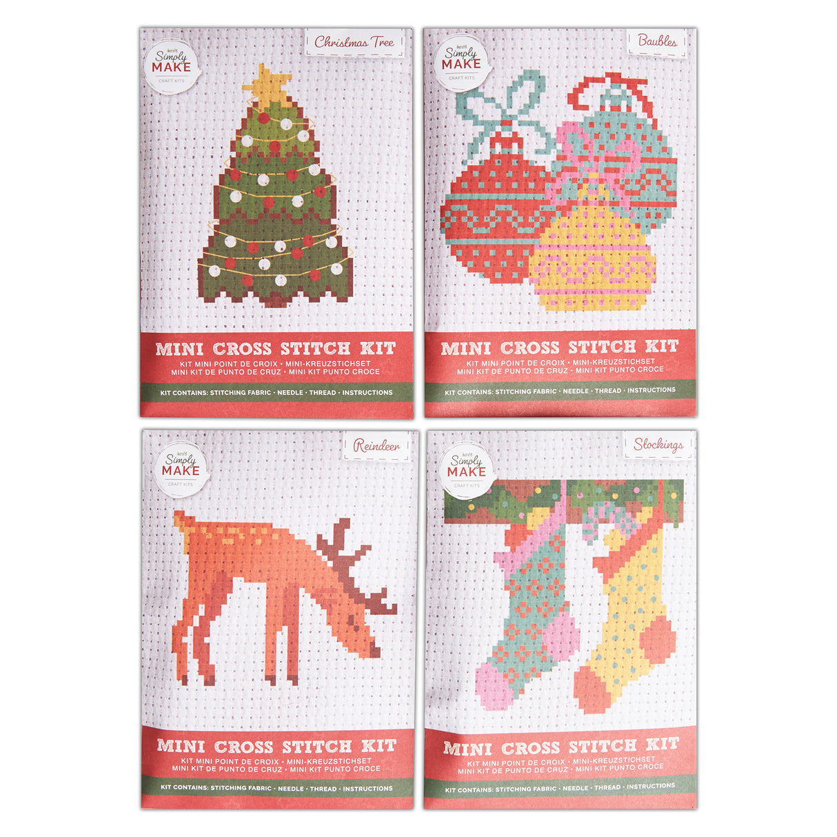 Simply Make Mini Xmas Cross Stitch Kit - Classic Christmas (4pk)