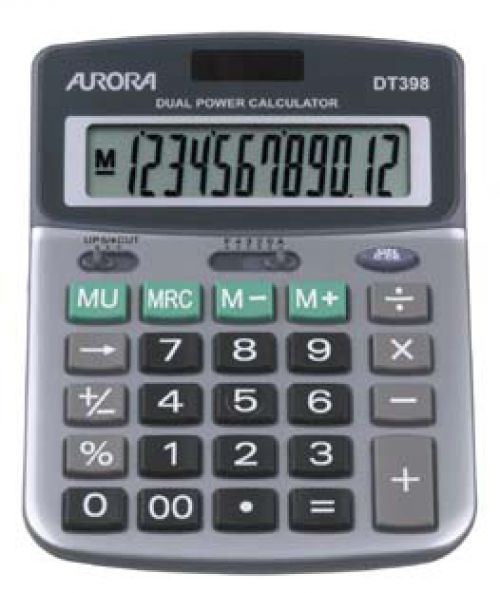Aurora DT-398 12-Digit Semi-Desk Calculator Silver