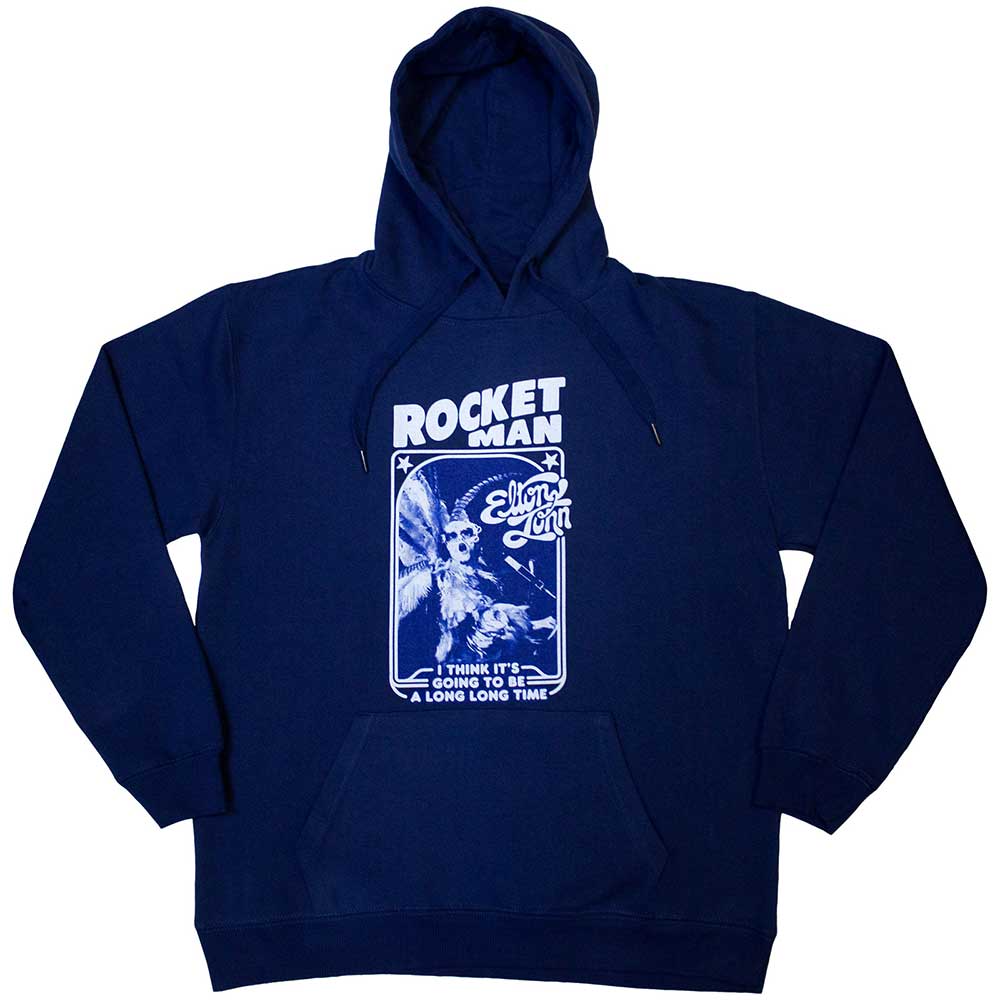 Elton John Unisex Pullover Hoodie Rocketman Feather Suit Mono Blue (S)