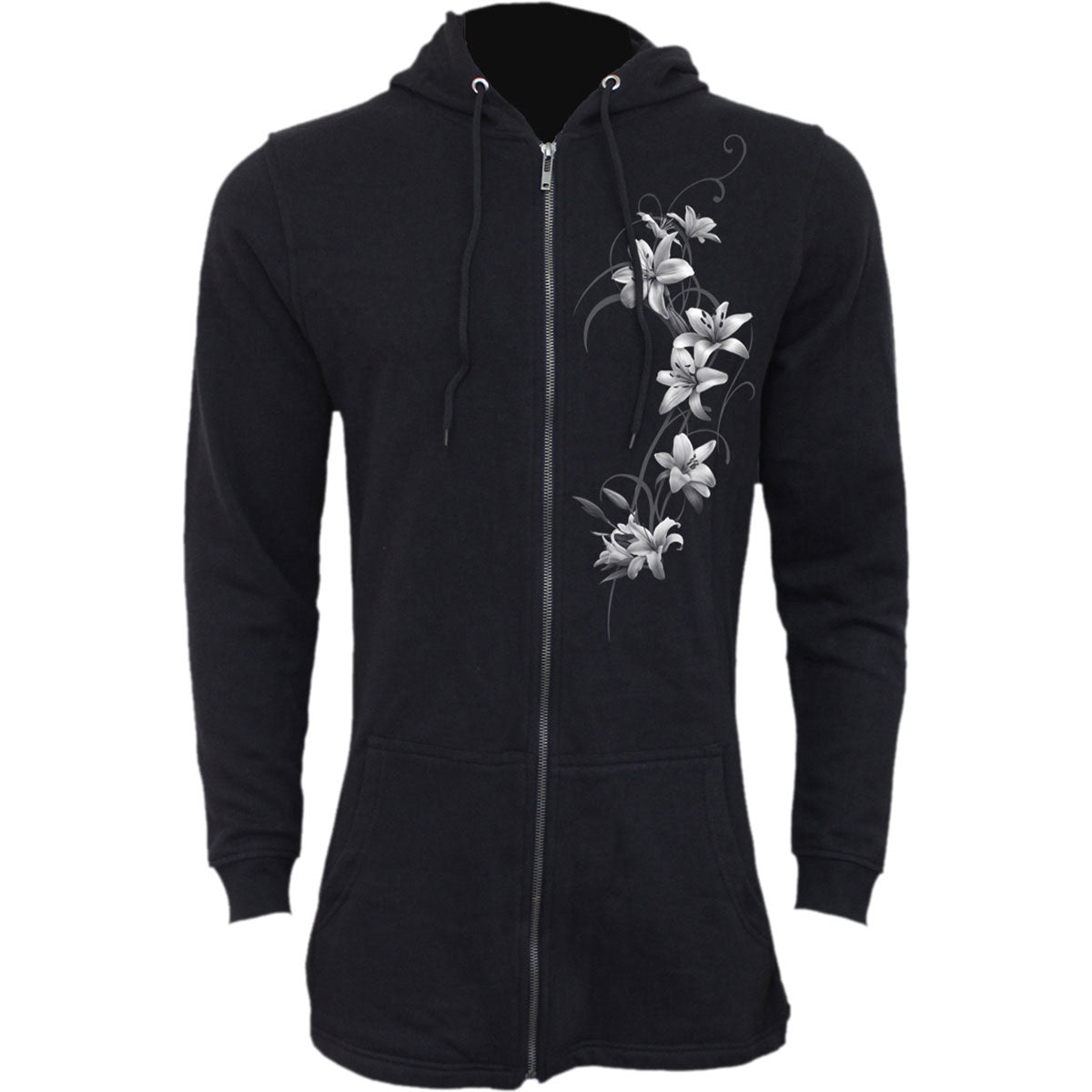 Spiral Ladies Fish Tail Zipped Hoodie Pure Of Heart (Back Print) Black (M)
