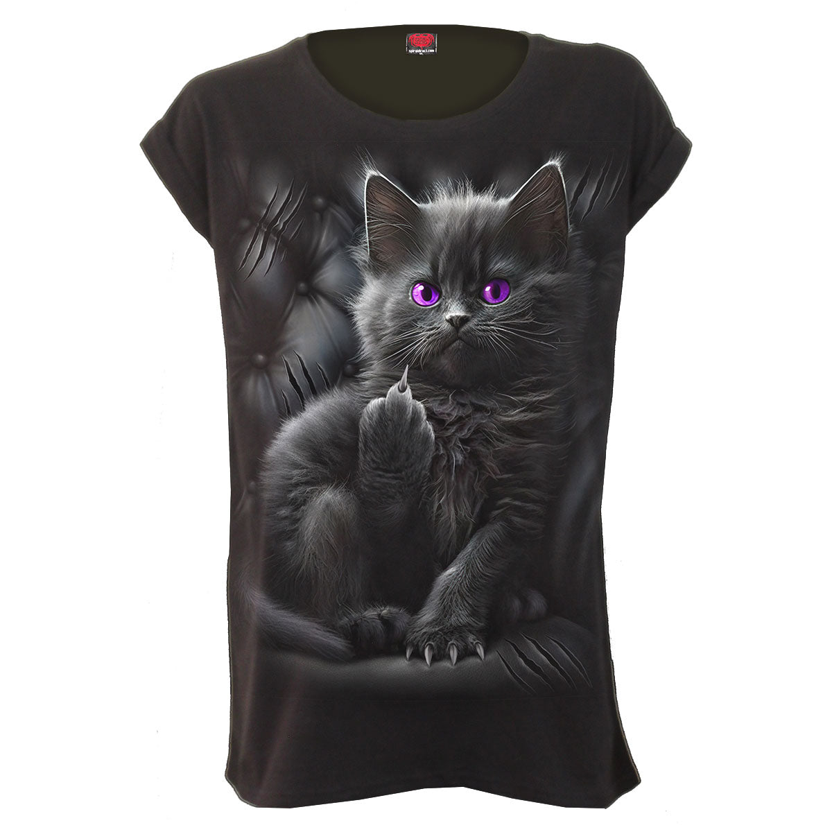 Spiral Ladies Loose Fit T-Shirt Cattitude Black (S)