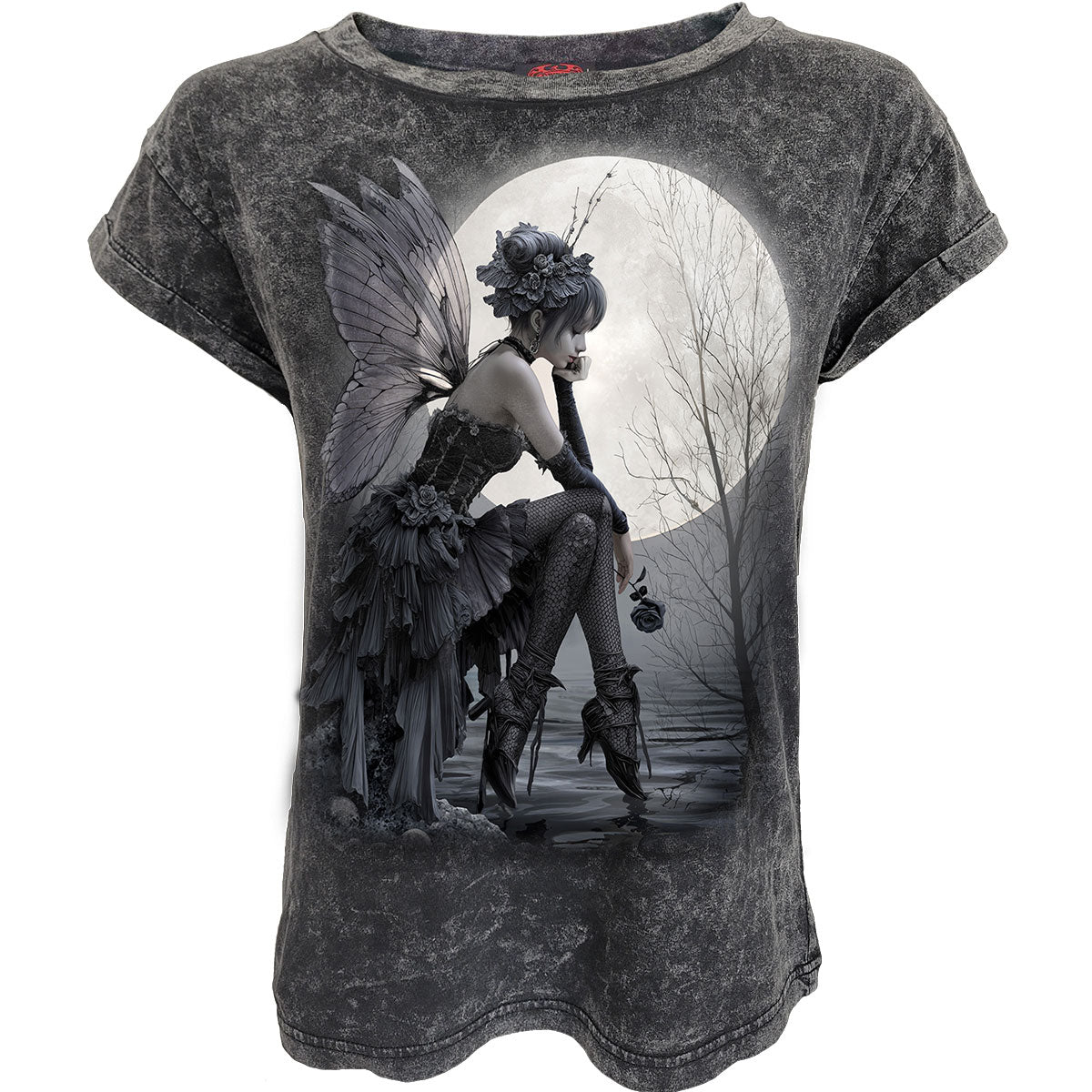 Spiral Ladies Acid Wash T-Shirt Reflections Black & Grey (XXXL)
