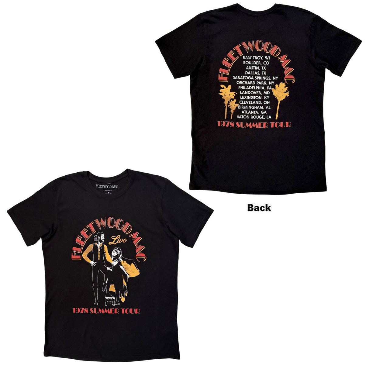 Fleetwood Mac Unisex Carbon T-Shirt Summer Tour (Back Print) Black (M)