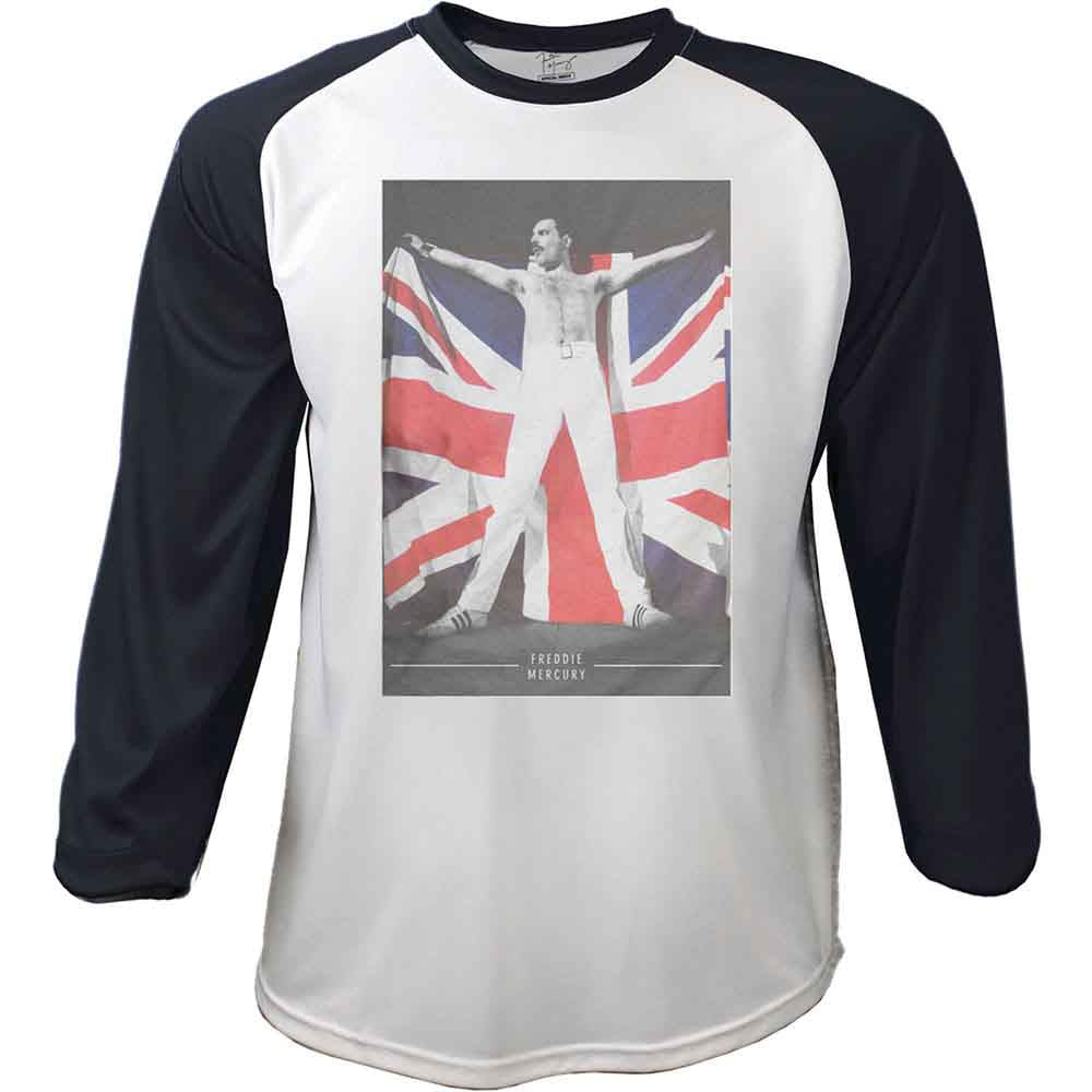Freddie Mercury Unisex Raglan T-Shirt Flag Black & White (L)