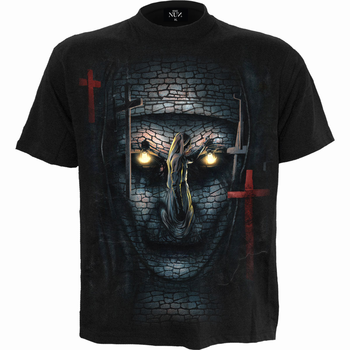 The Nun Unisex T-Shirt Skull Illusion (Back Print) Black (L)