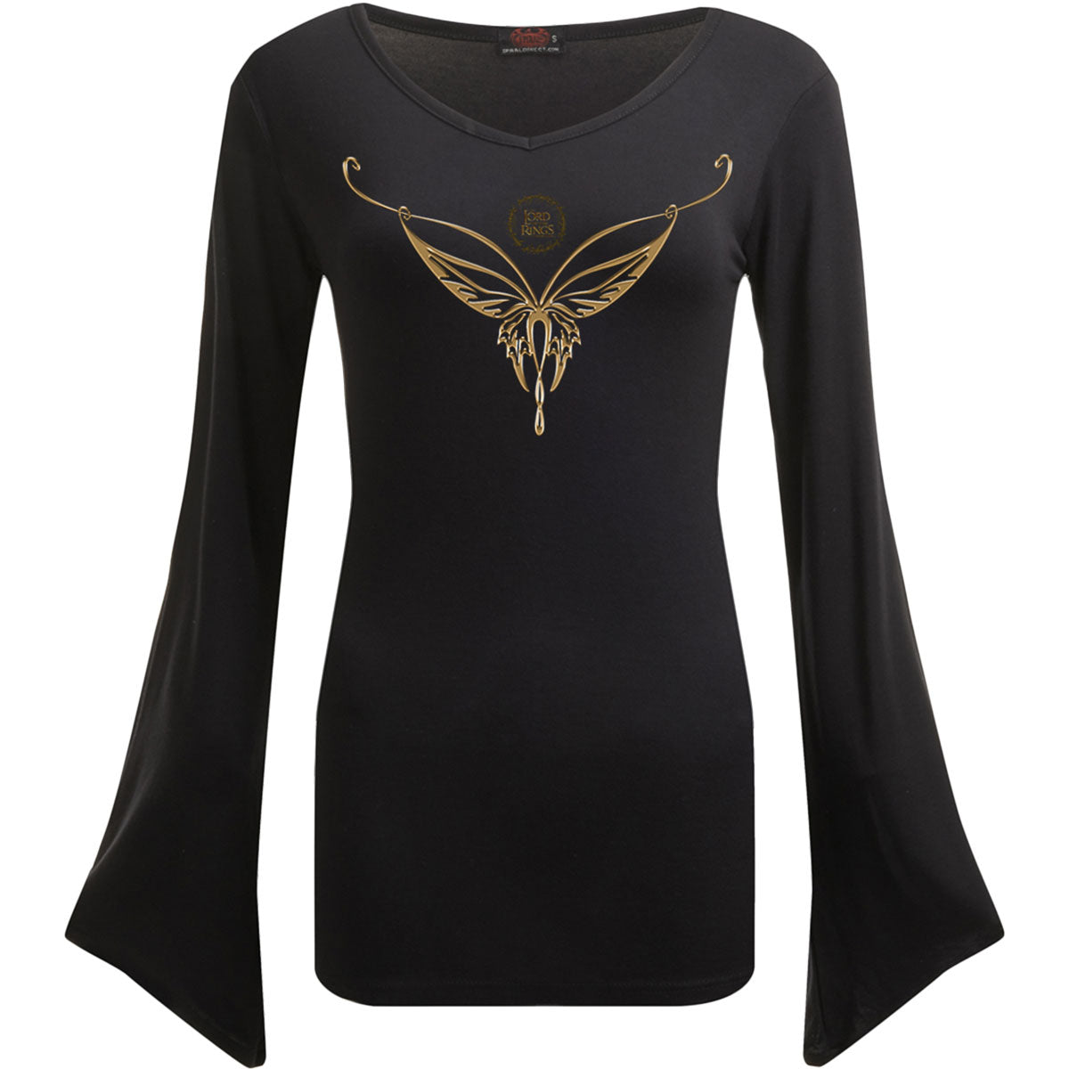 Lord Of The Rings Ladies Gothic Sleeve T-Shirt Elven Necklace Black (M)