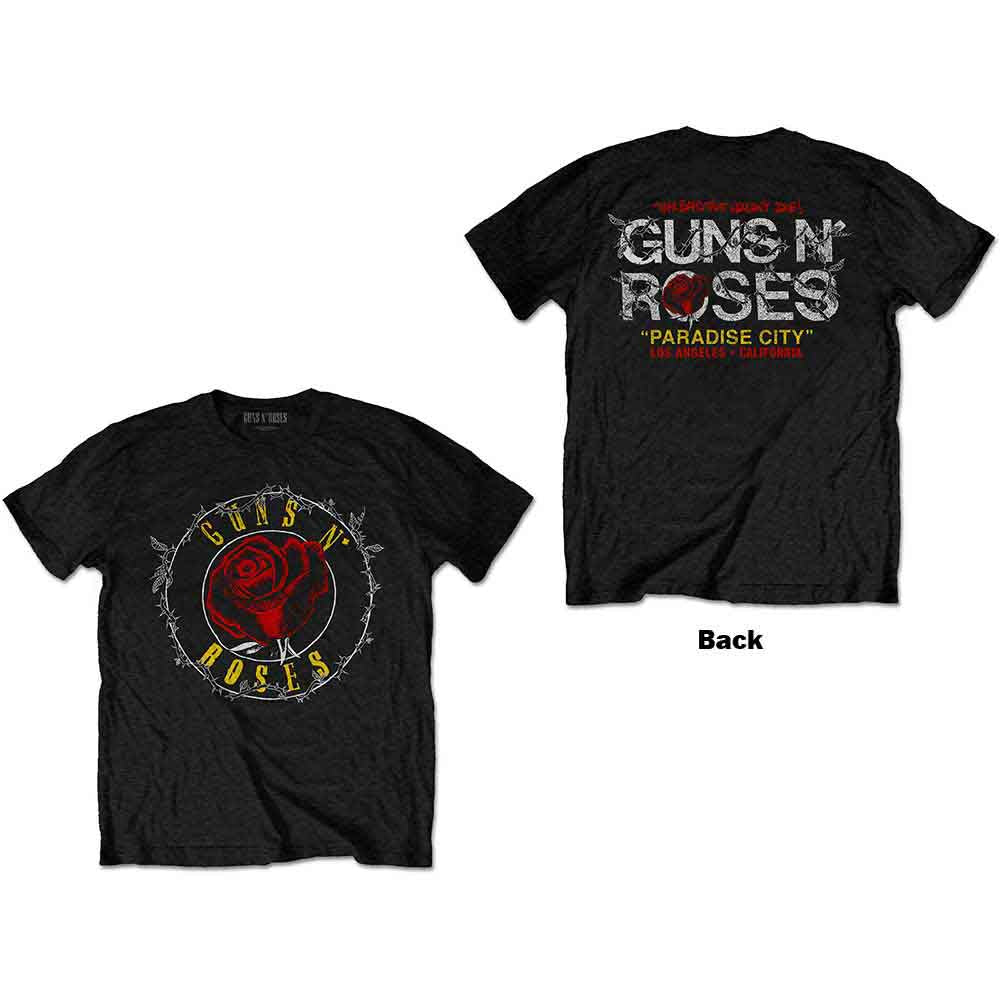 Guns N' Roses Unisex T-Shirt Rose Circle Paradise City (Back Print) Black (S)