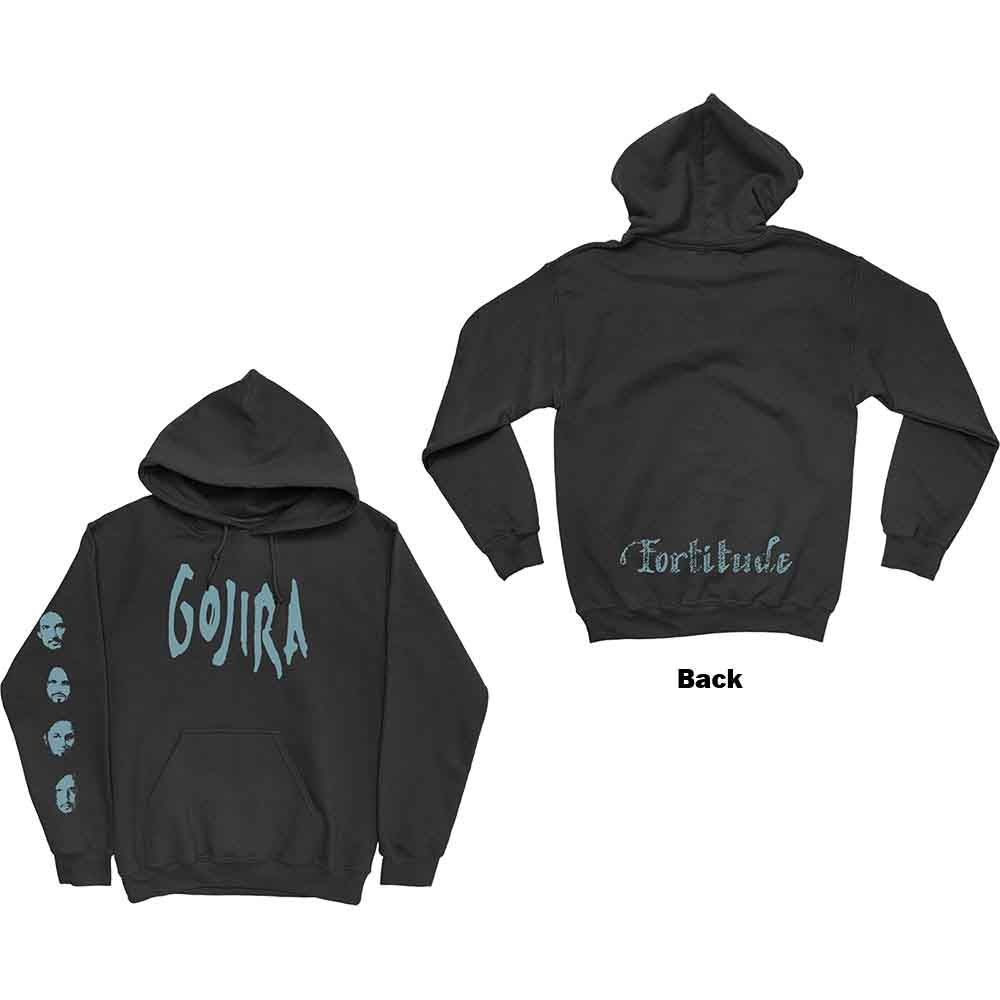 Gojira Unisex Pullover Hoodie Fortitude Faces (Back & Arm Print) Black (L)