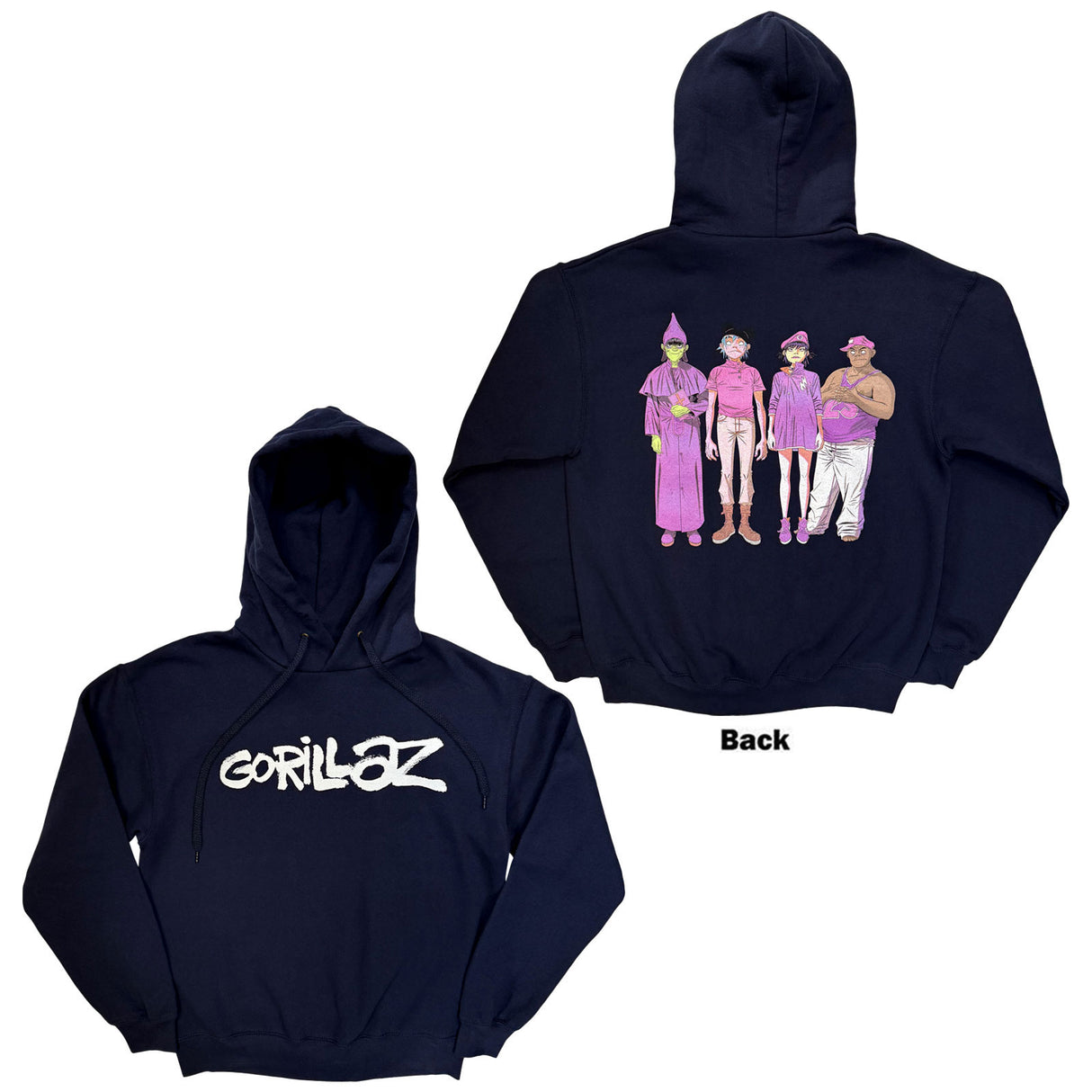 Gorillaz Unisex Pullover Hoodie Cracker Island (Back Print) Navy Blue (XL)