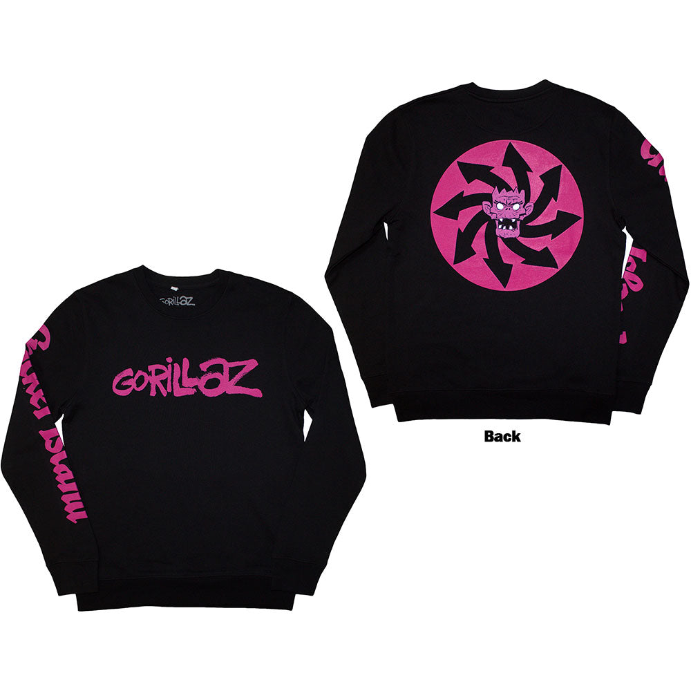 Gorillaz Unisex Sweatshirt Craker Island Pazuzu Spiral (Back/Sleeve) Black (XL)