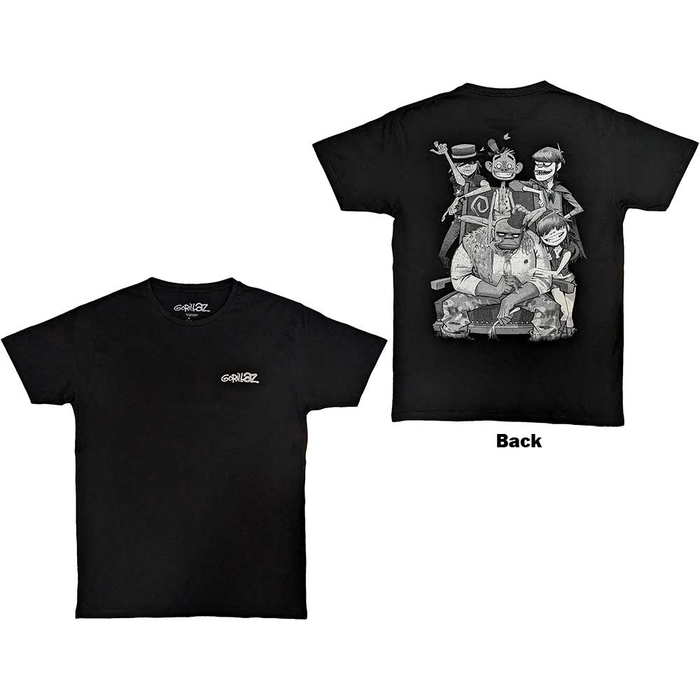 Gorillaz Unisex T-Shirt Pocket Spray George Group (Back Print) Black (XXL)