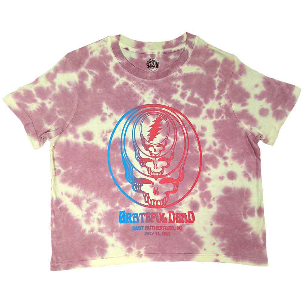 Grateful Dead Ladies Crop Top Concentric Skulls (Wash Collection) Pink (L)