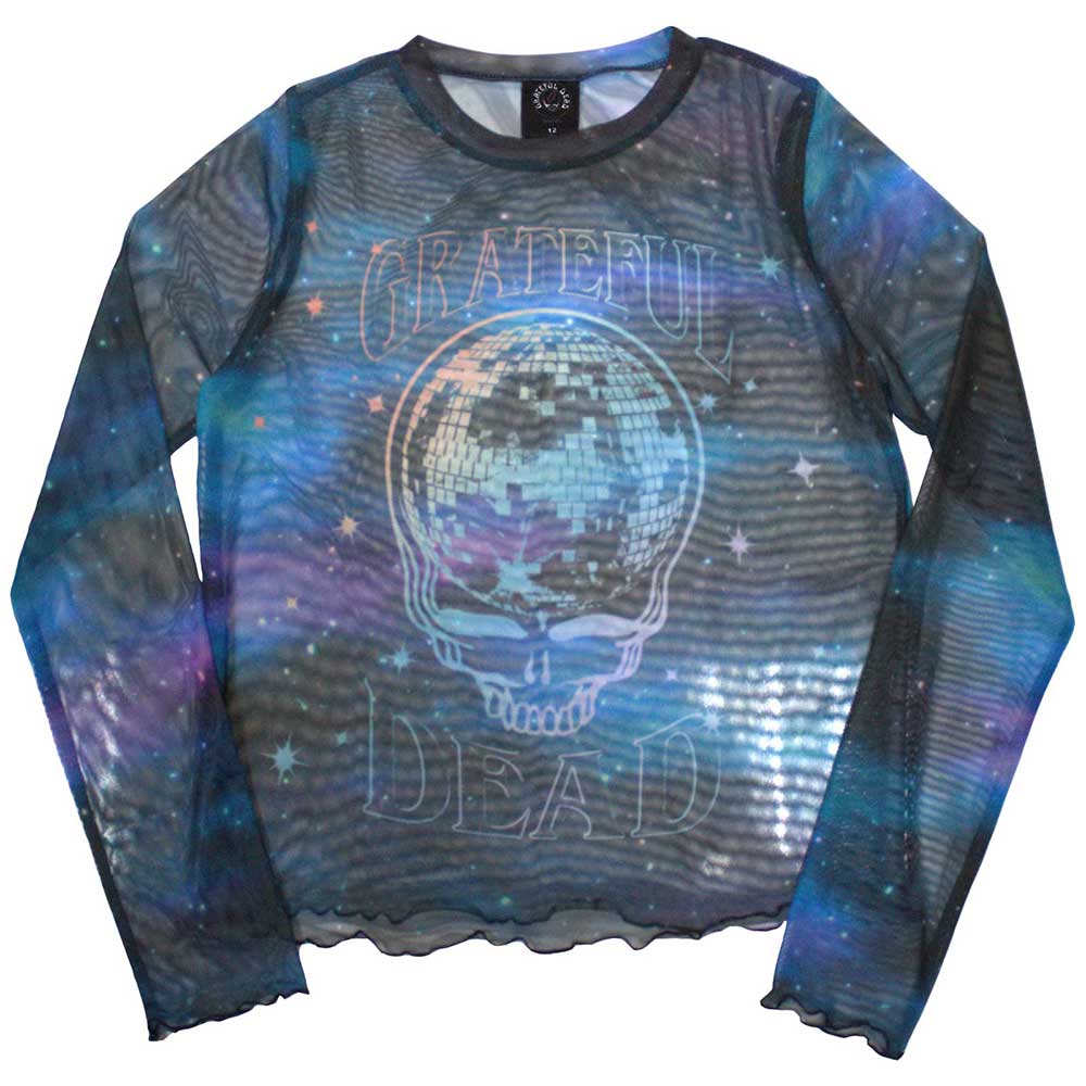 Grateful Dead Ladies Long Sleeve T-Shirt Stealy Glitter Ball (Mesh) Blue (XXL)